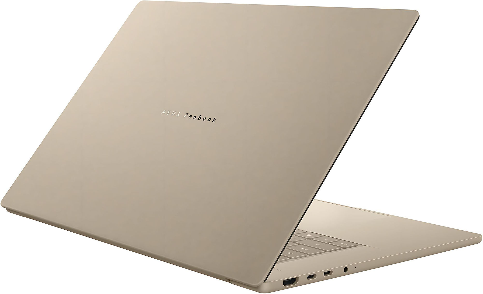 Asus Zenbook A16 UX3607OA-SQ005W - capot et finition sable Asus Zenbook A16 UX3607OA-SQ005W vue arrière du capot sable