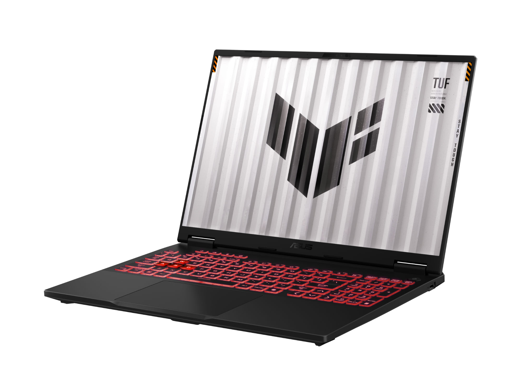 Asus TUF Gaming A16 TUF608UHI-TU175W clavier RGB Asus TUF Gaming A16 TUF608UHI-TU175W vue trois quarts avec clavier RGB