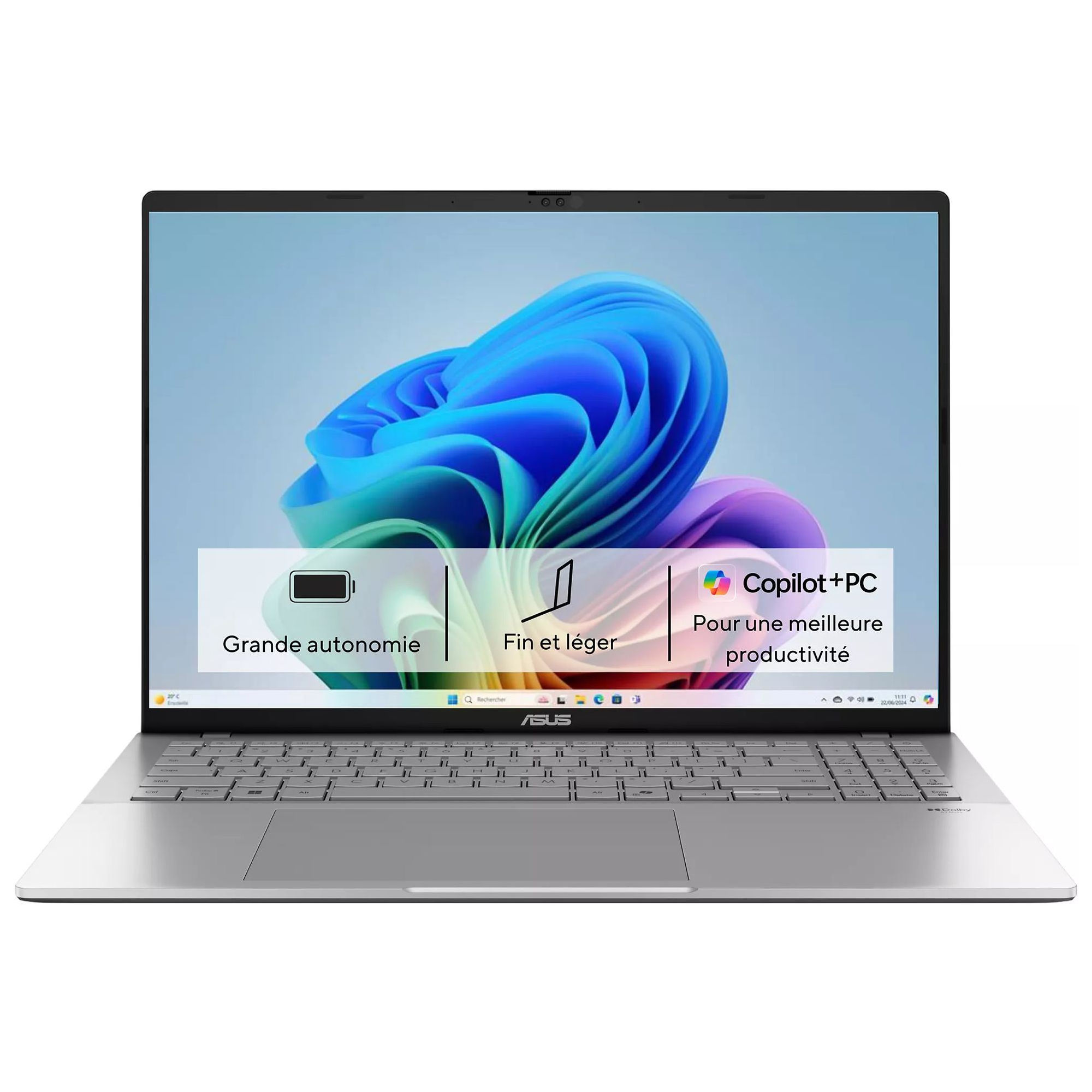 Asus Vivobook 16 S3607QA-SH113W - écran 16 pouces OLED de face Asus Vivobook 16 S3607QA-SH113W vu de face avec écran Copilot+ PC