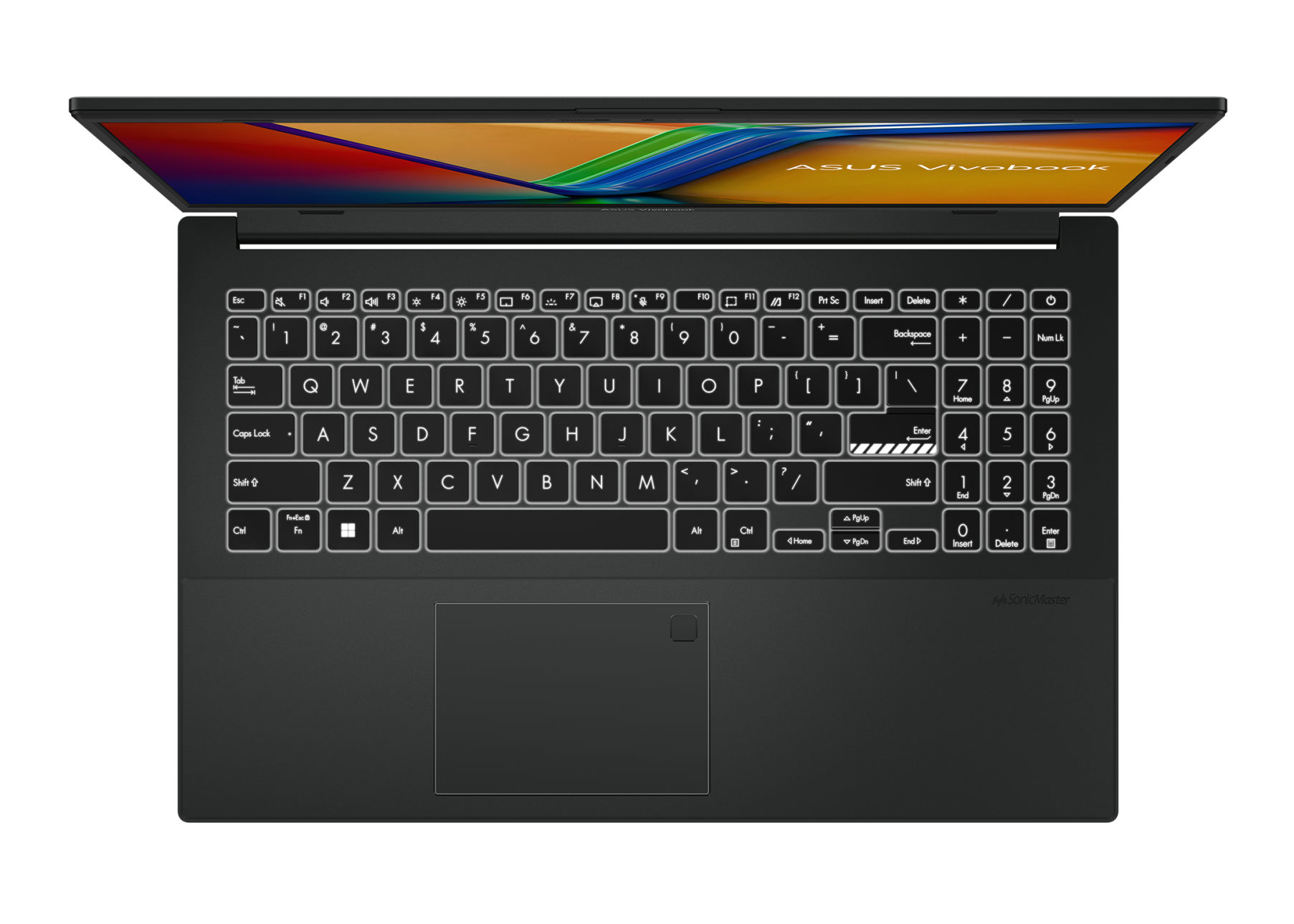 Asus VivoBook E1504FA-ISSBQ4692W – vue de profil Vue de profil du châssis noir Asus VivoBook E1504FA-ISSBQ4692W