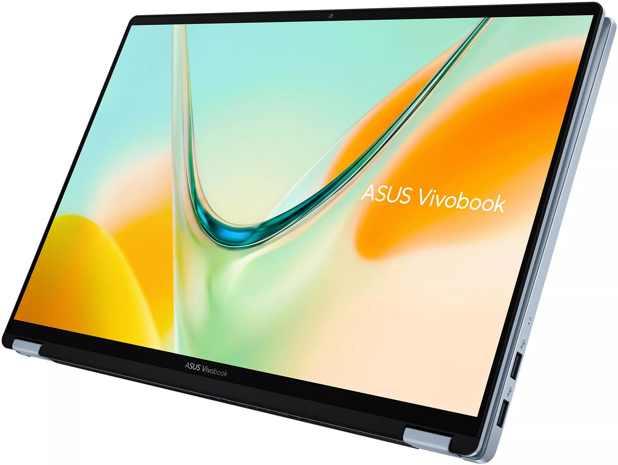 Mode chevalet de l’Asus Vivobook S16 Flip TP5608QA-U4031W Asus Vivobook S16 Flip TP5608QA-U4031W installé en position chevalet