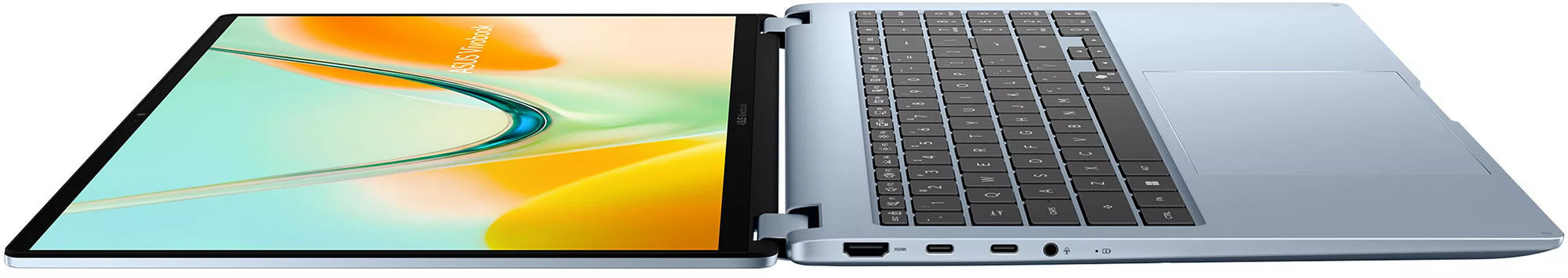 Ouverture à plat de l’Asus Vivobook S16 Flip TP5608QA-U4031W Asus Vivobook S16 Flip TP5608QA-U4031W ouvert à plat pour illustrer sa charnière