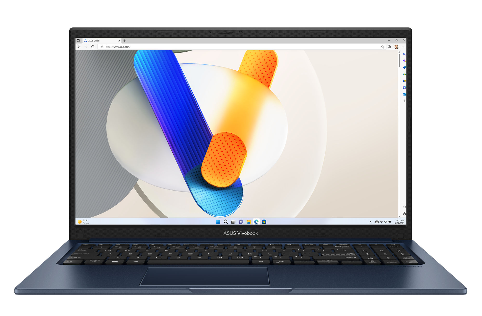 Asus VivoBook X15 X1504MA-BQ935W – vue de face Vue de face de l’écran et du clavier de l’Asus VivoBook X15 X1504MA-BQ935W