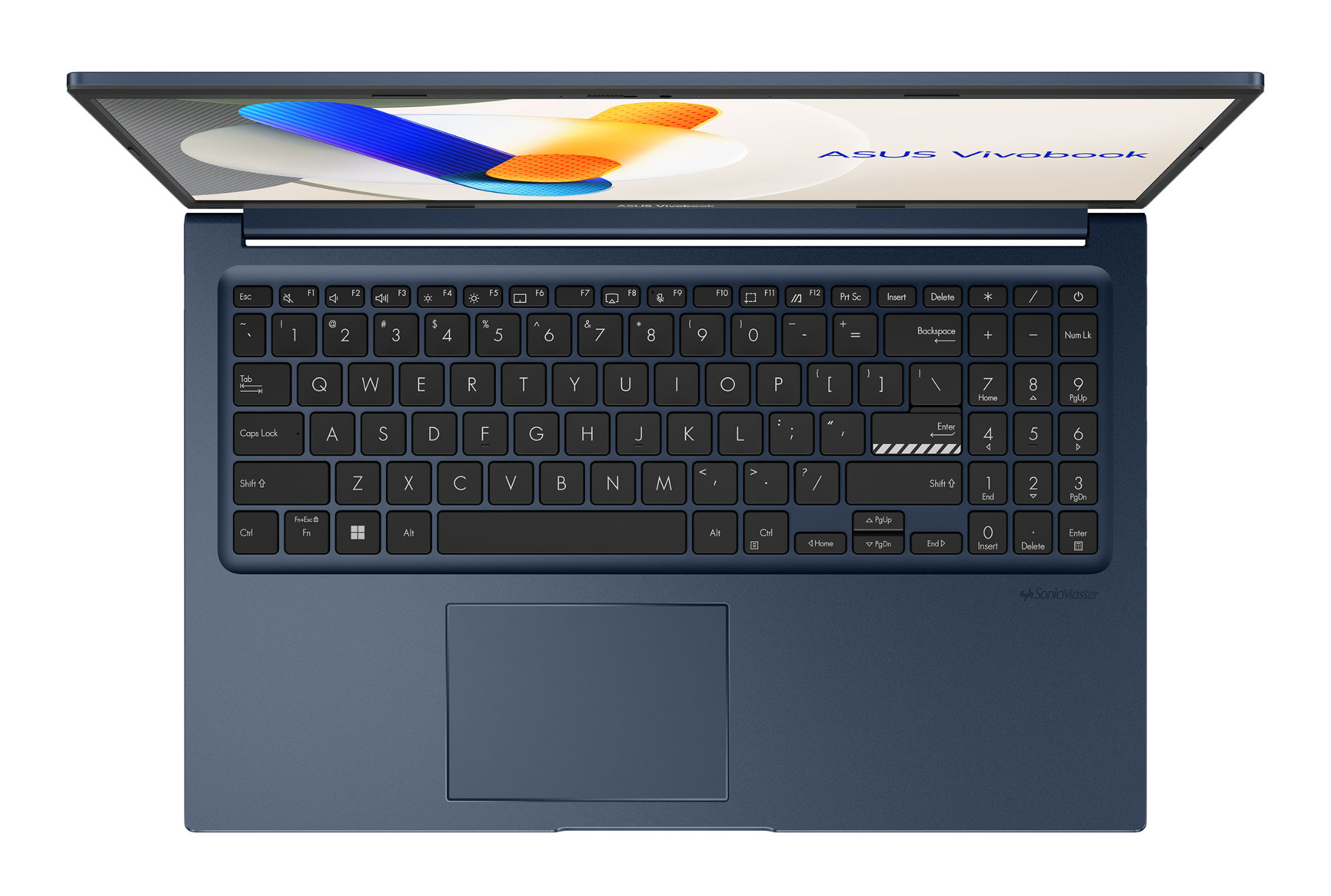 Asus VivoBook X15 X1504MA-BQ935W – clavier et pavé numérique Clavier avec pavé numérique de l’Asus VivoBook X15 X1504MA-BQ935W vu du dessus