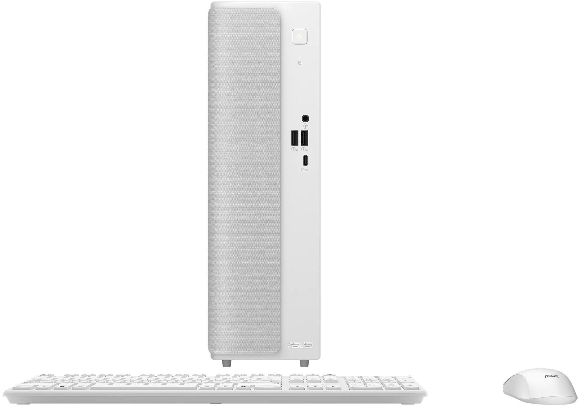 Asus V501SV-05210H088W – exemple d’installation bureautique Asus V501SV-05210H088W accompagné d’un clavier et d’une souris blancs