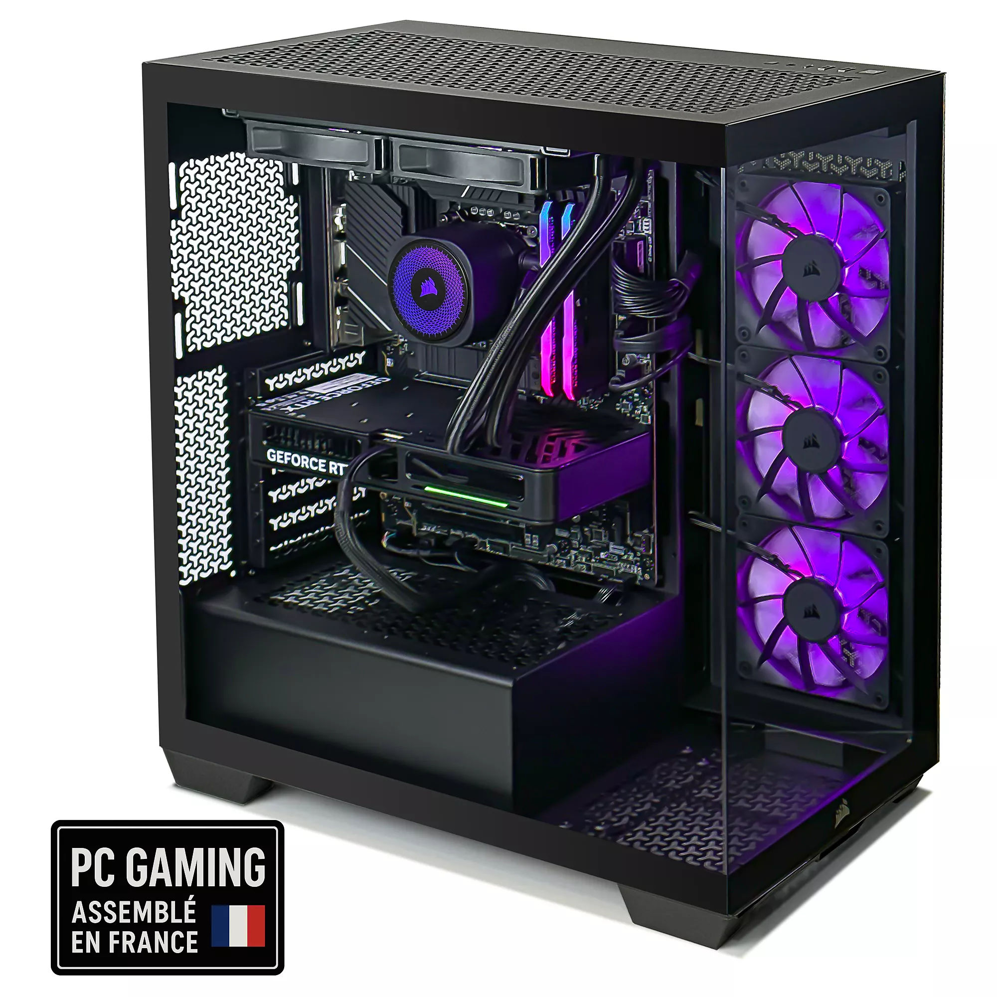 Corsair ICUE 3500X 3760363829126 - composants internes visibles Vue de côté du Corsair ICUE 3500X 3760363829126 avec composants internes visibles