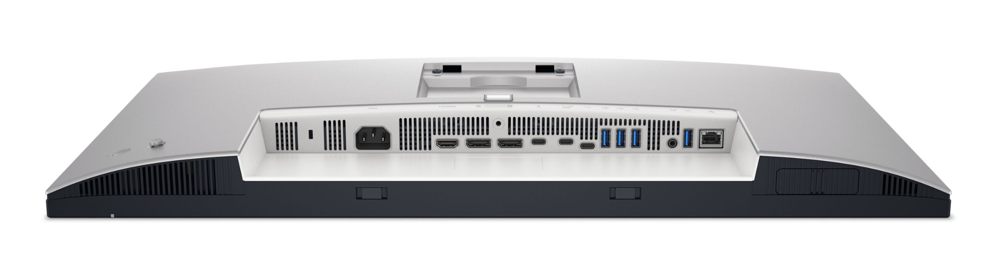 Connectique complète du Dell UltraSharp 27 U2725QE : USB, Thunderbolt et RJ45 Connectique arrière du Dell UltraSharp 27 U2725QE avec ports USB et réseau