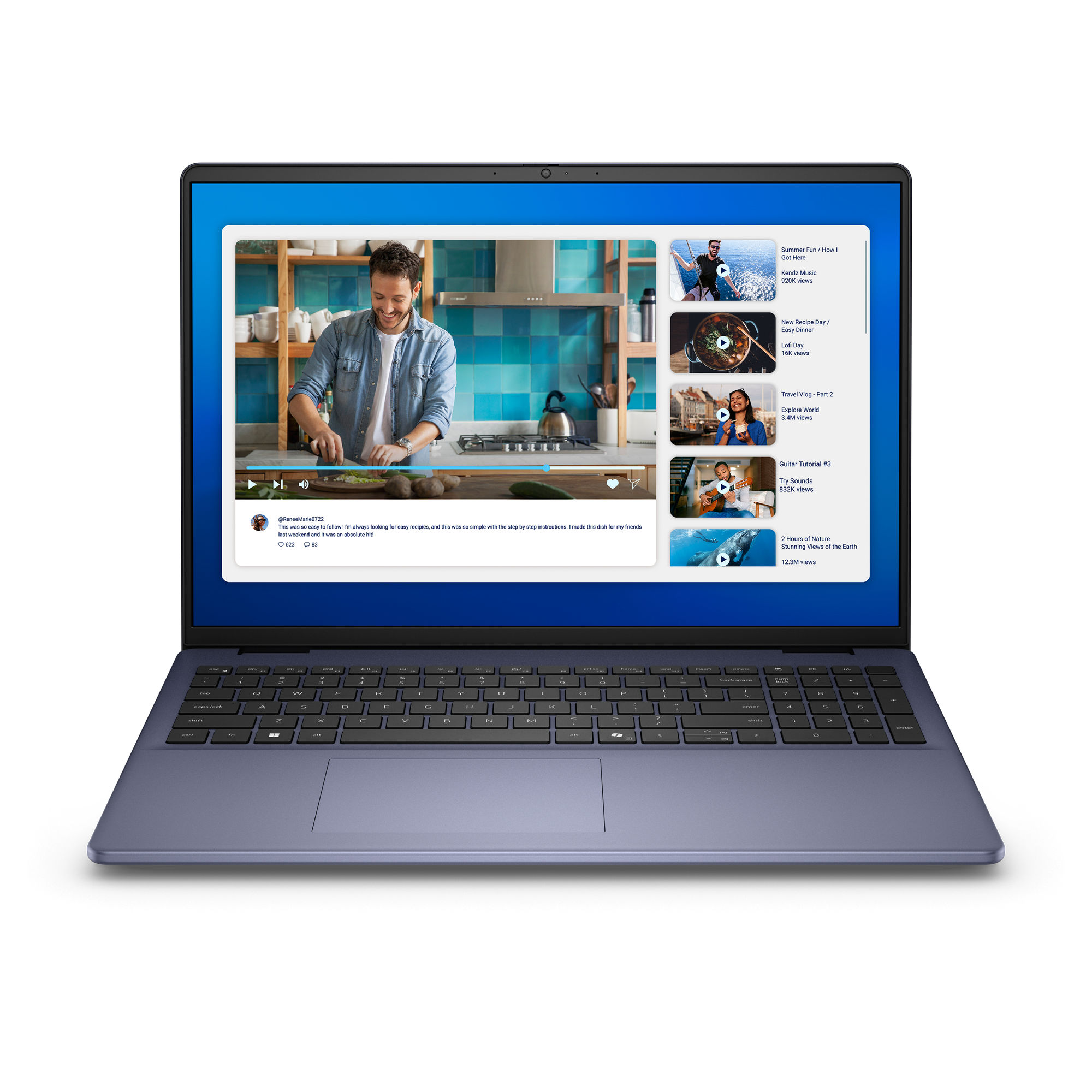 Dell 16 DC16251 : grand écran 16 pouces Full HD+ pour travailler confortablement Dell 16 DC16251 cndc1625107 vu de face avec écran allumé