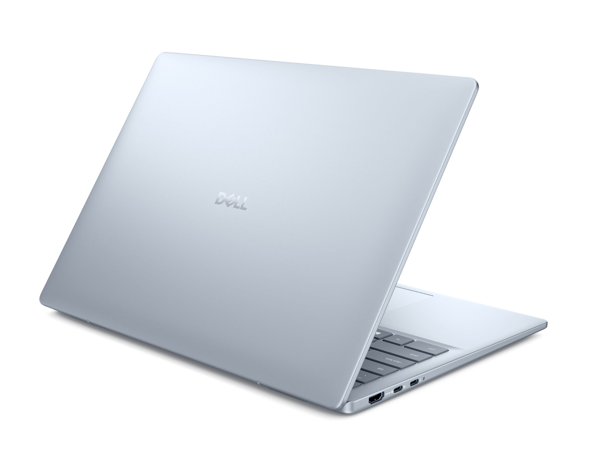 Design bleu premium du Dell 14 Plus cndb1425003sc Capot arrière du Dell 14 Plus cndb1425003sc vu de trois quarts