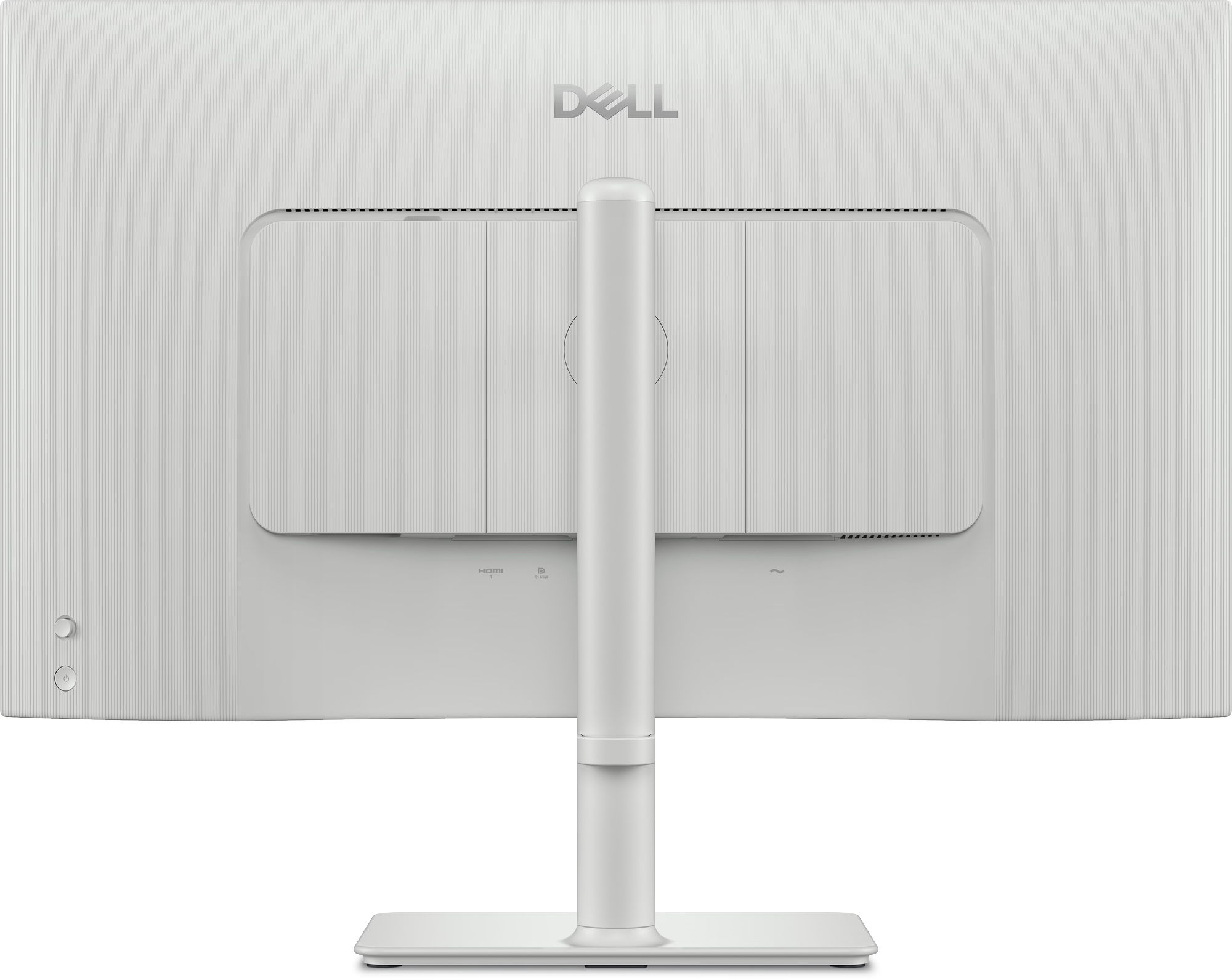 Dell 27 Plus S2725QC : dos argent et pied réglable en hauteur, rotation, inclinaison et pivot Vue arrière du Dell 27 Plus S2725QC avec son pied réglable