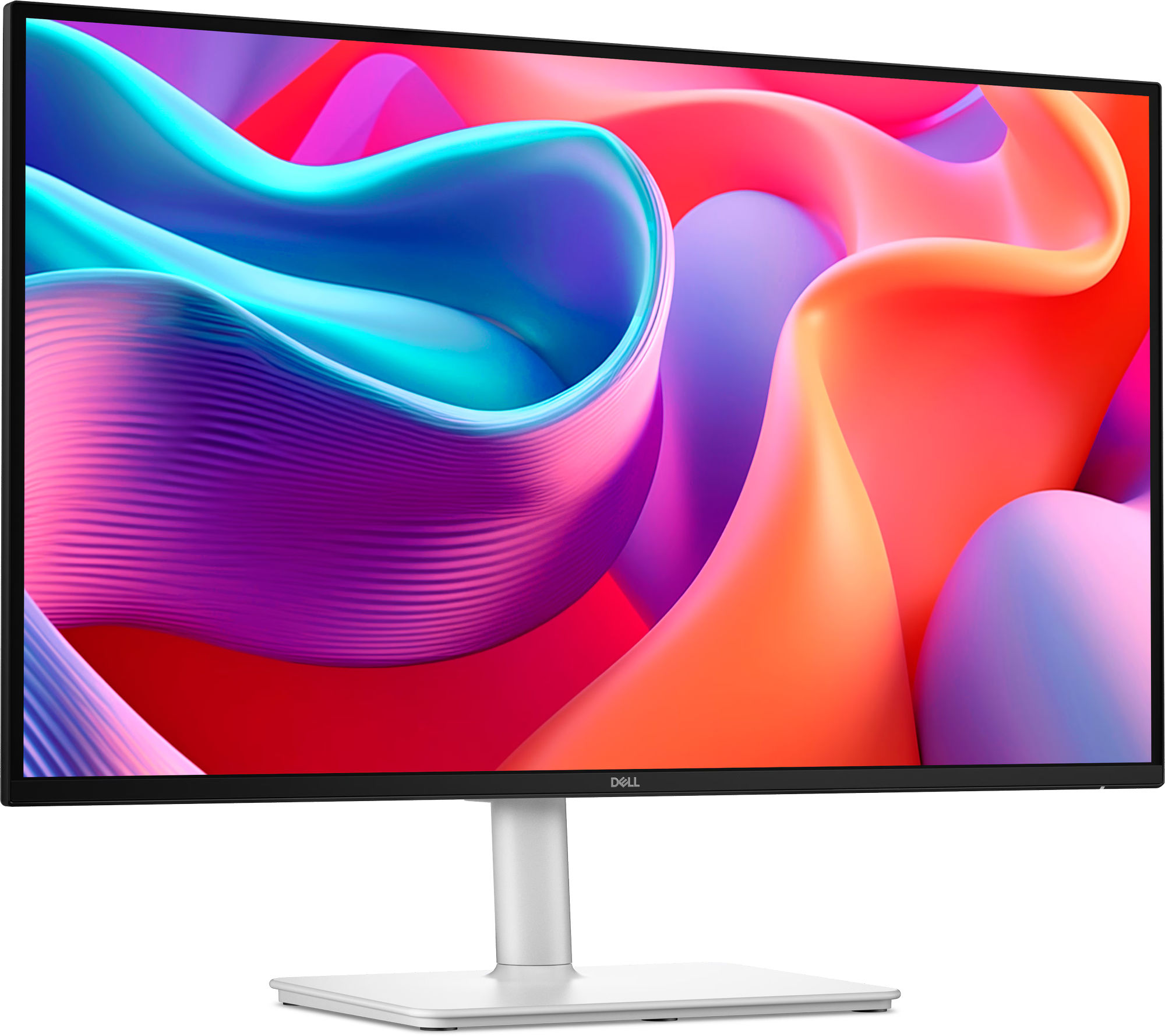 Dell 27 Plus S2725DC : design sobre argent, idéal pour un setup de télétravail Dell 27 Plus S2725DC de trois quarts sur un bureau