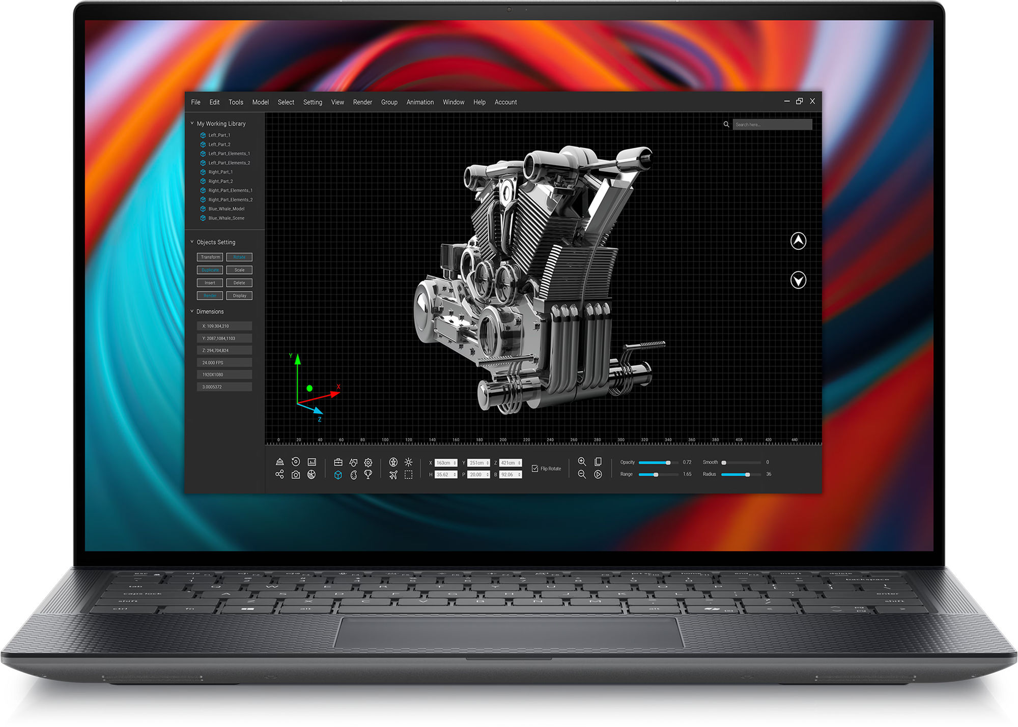 Écran tactile Full HD+ du Dell Precision 5490 pour la création et l’ingénierie Écran 14 pouces du Dell Precision 5490 affichant une modélisation 3D