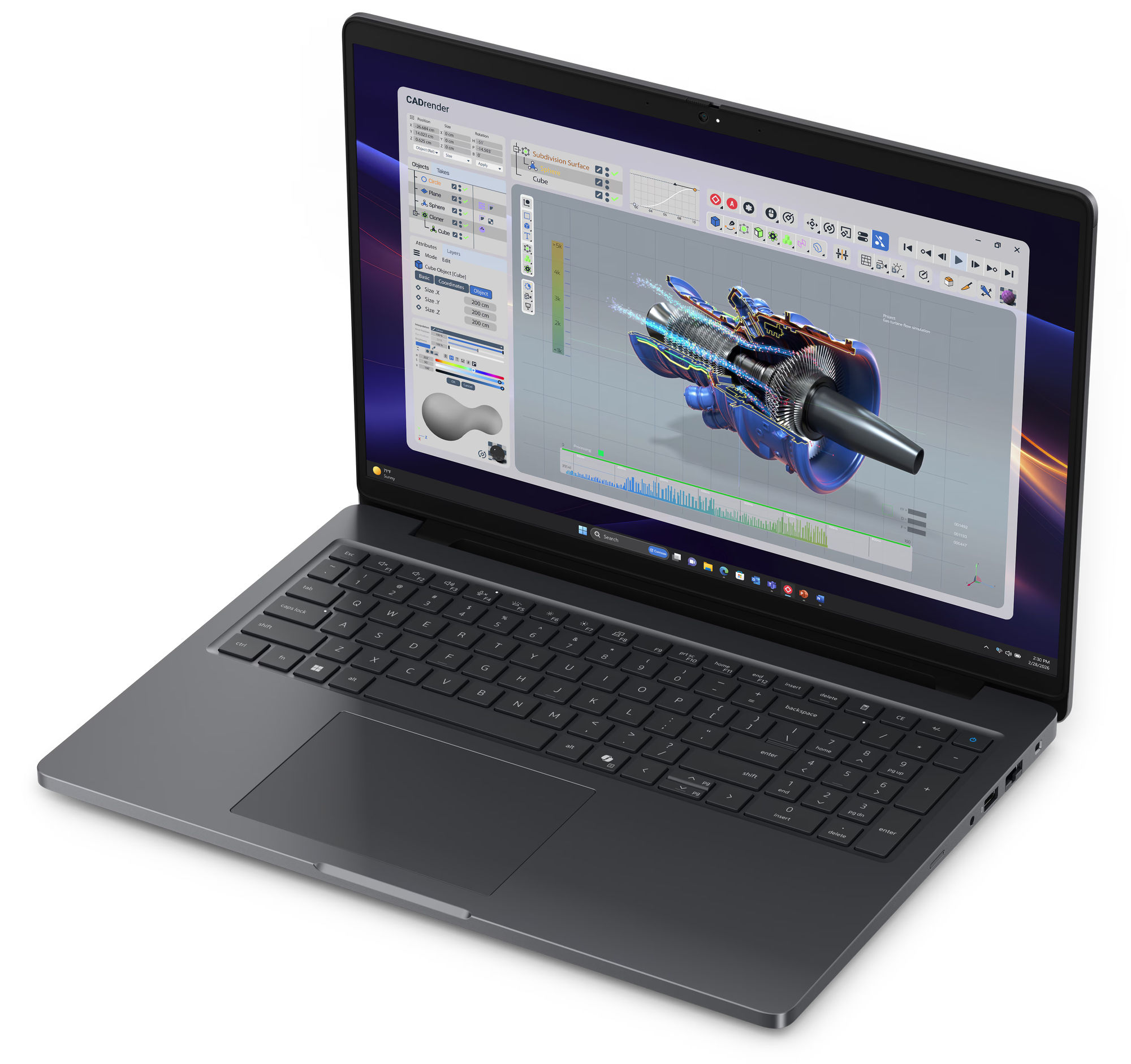 Dell Pro Precision 16 série 5 PW516261 xcto_pw516261_emea vue oblique du clavier et de l'écran Dell Pro Precision 16 série 5 PW516261 xcto_pw516261_emea vue oblique du clavier et de l'écran