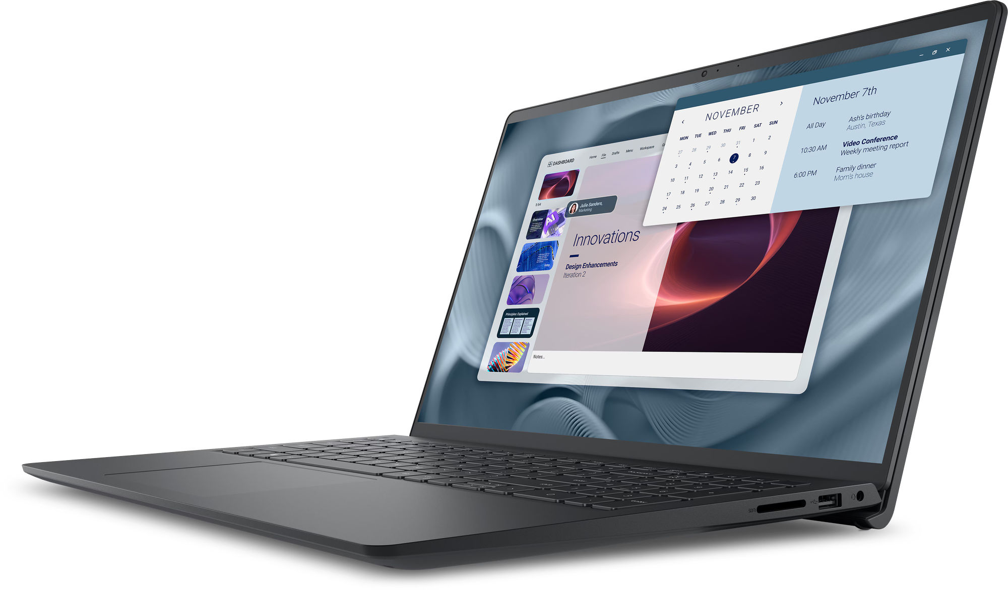 Dell Pro 15 Essential PV15250 XM3FY vue inclinée du châssis Dell Pro 15 Essential PV15250 XM3FY vue inclinée du châssis