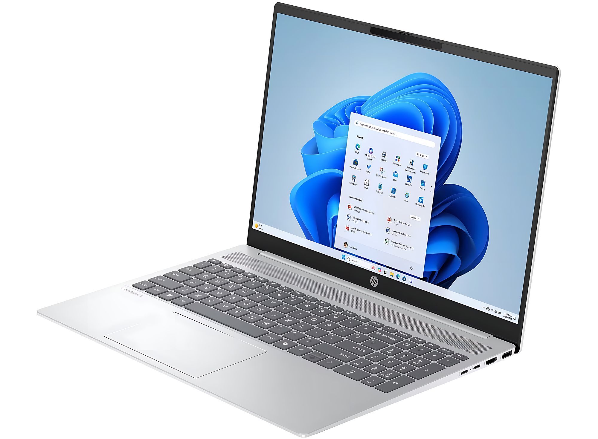 Design aluminium du HP Pavilion 16-ba1015nf : PC portable 16 pouces à l’allure premium HP Pavilion 16-ba1015nf ouvert, vue de trois quarts avec châssis argent