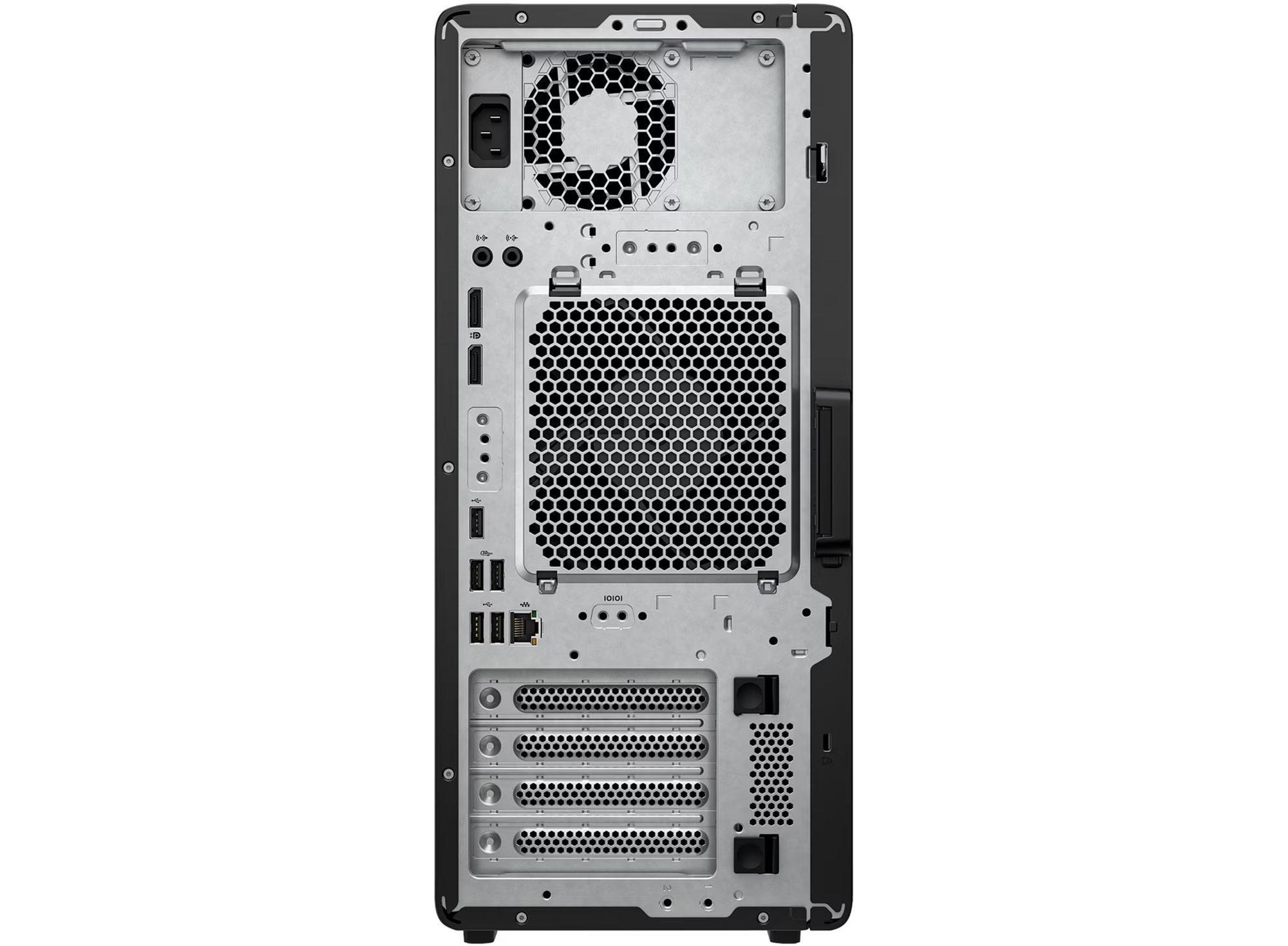 Arrière de la HP Z2 Tower G1i Workstation : ports et ventilation HP Z2 Tower G1i Workstation C67K4ET panneau arrière et connectique