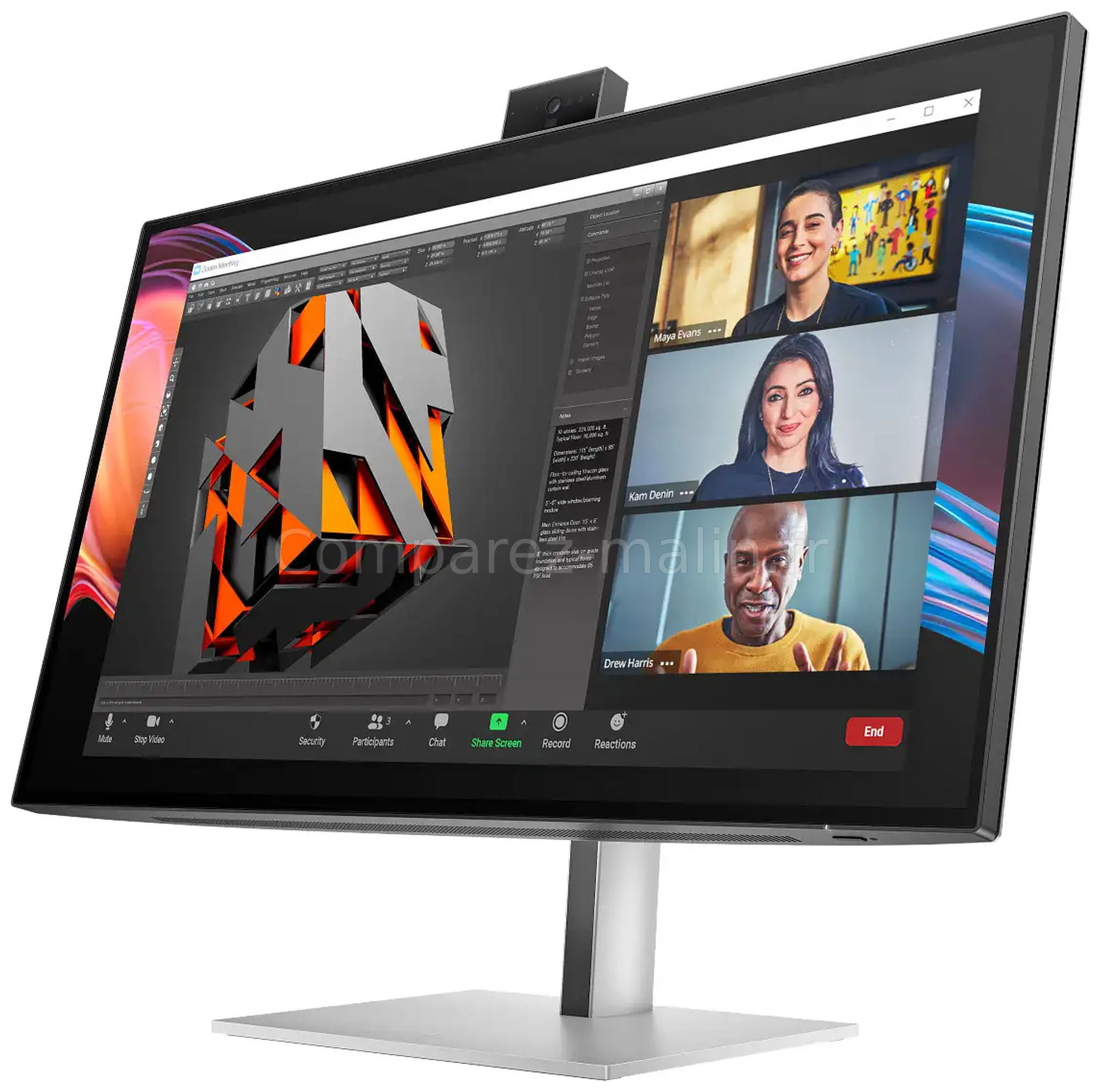 HP Série 7 Pro 727pm 8K135AA - vue latérale HP Série 7 Pro 727pm 8K135AA en vue latérale avec écran orienté visioconférence