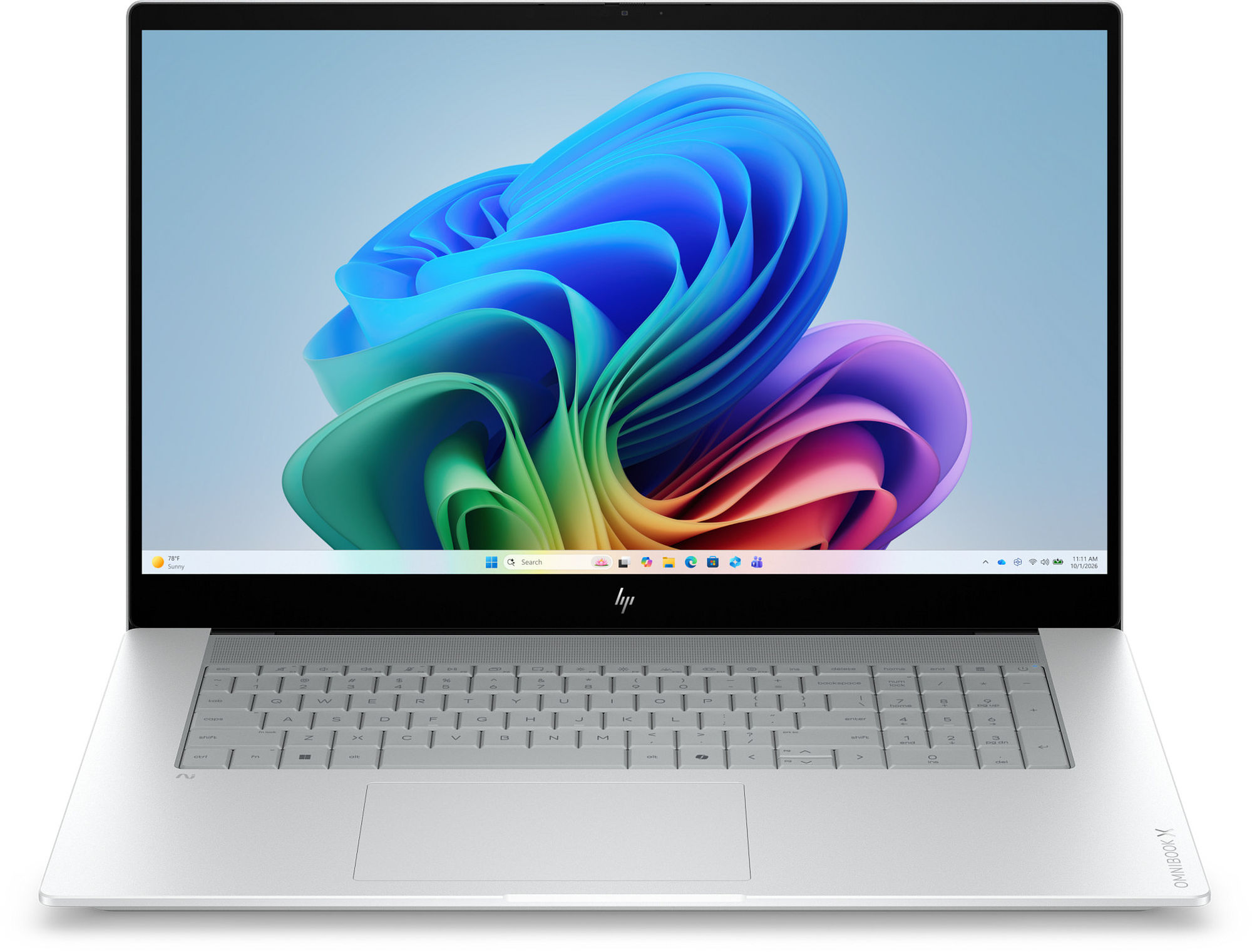 HP OmniBook X 17-de0004nf - vue de face HP OmniBook X 17-de0004nf vu de face avec clavier et grand écran