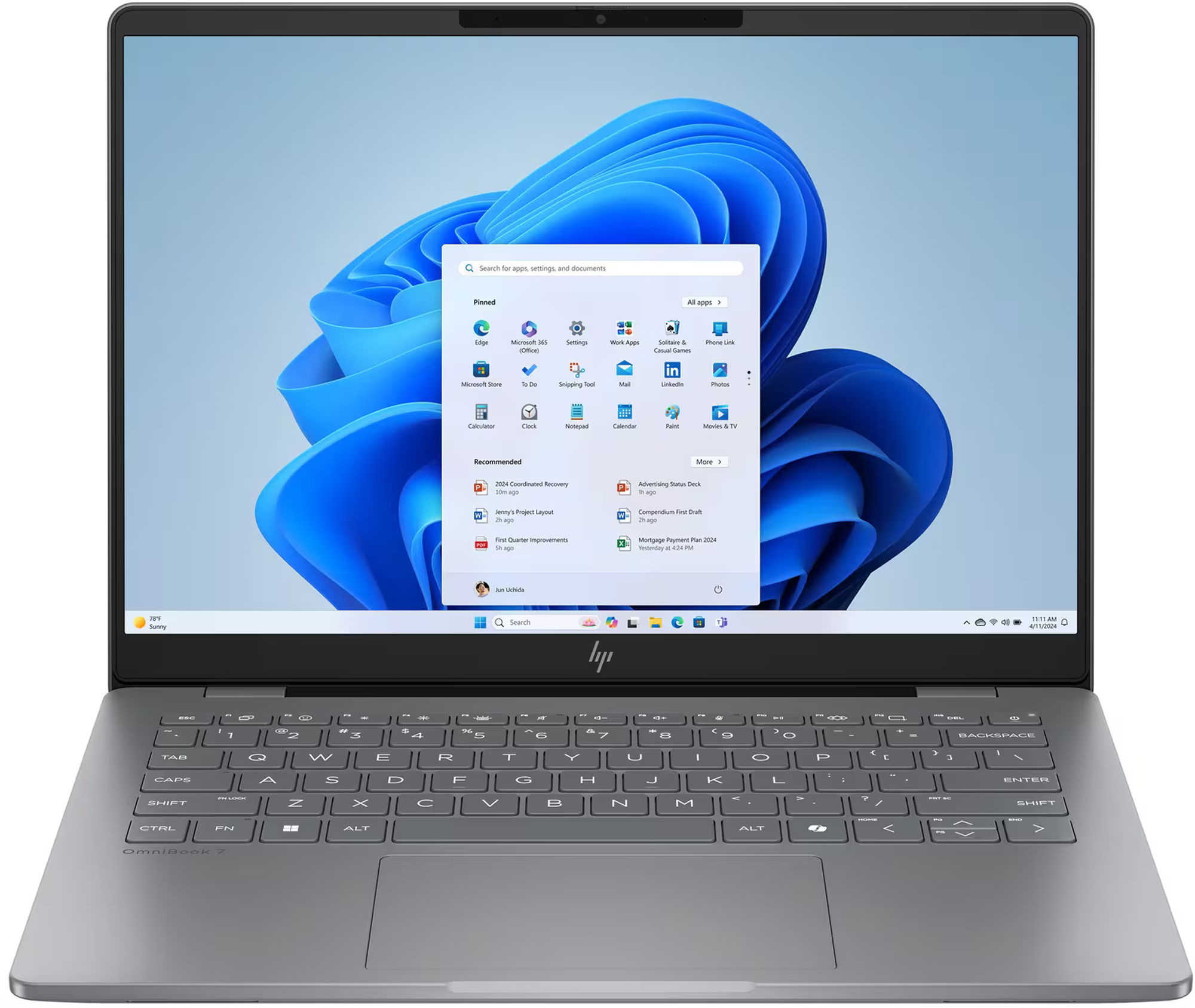HP OmniBook 7 14-kh0000nf vue de face avec clavier AZERTY HP OmniBook 7 14-kh0000nf vue de face avec clavier AZERTY