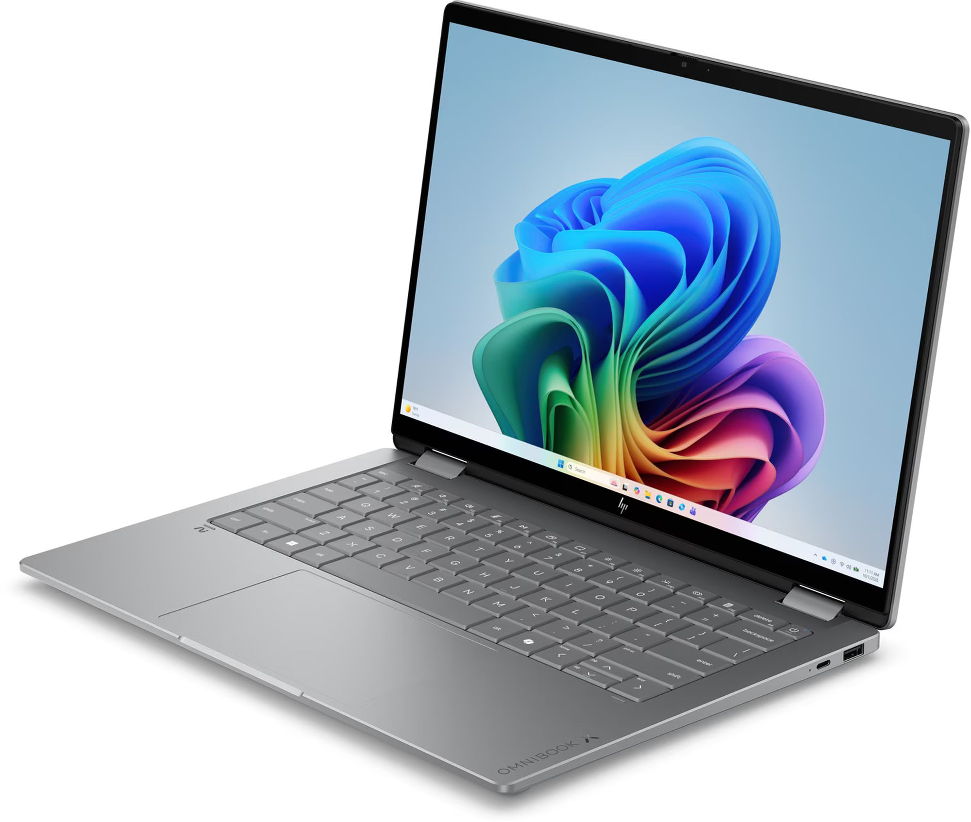 HP OmniBook X Flip 14-kb0008nf châssis aluminium HP OmniBook X Flip 14-kb0008nf vue inclinée du châssis aluminium