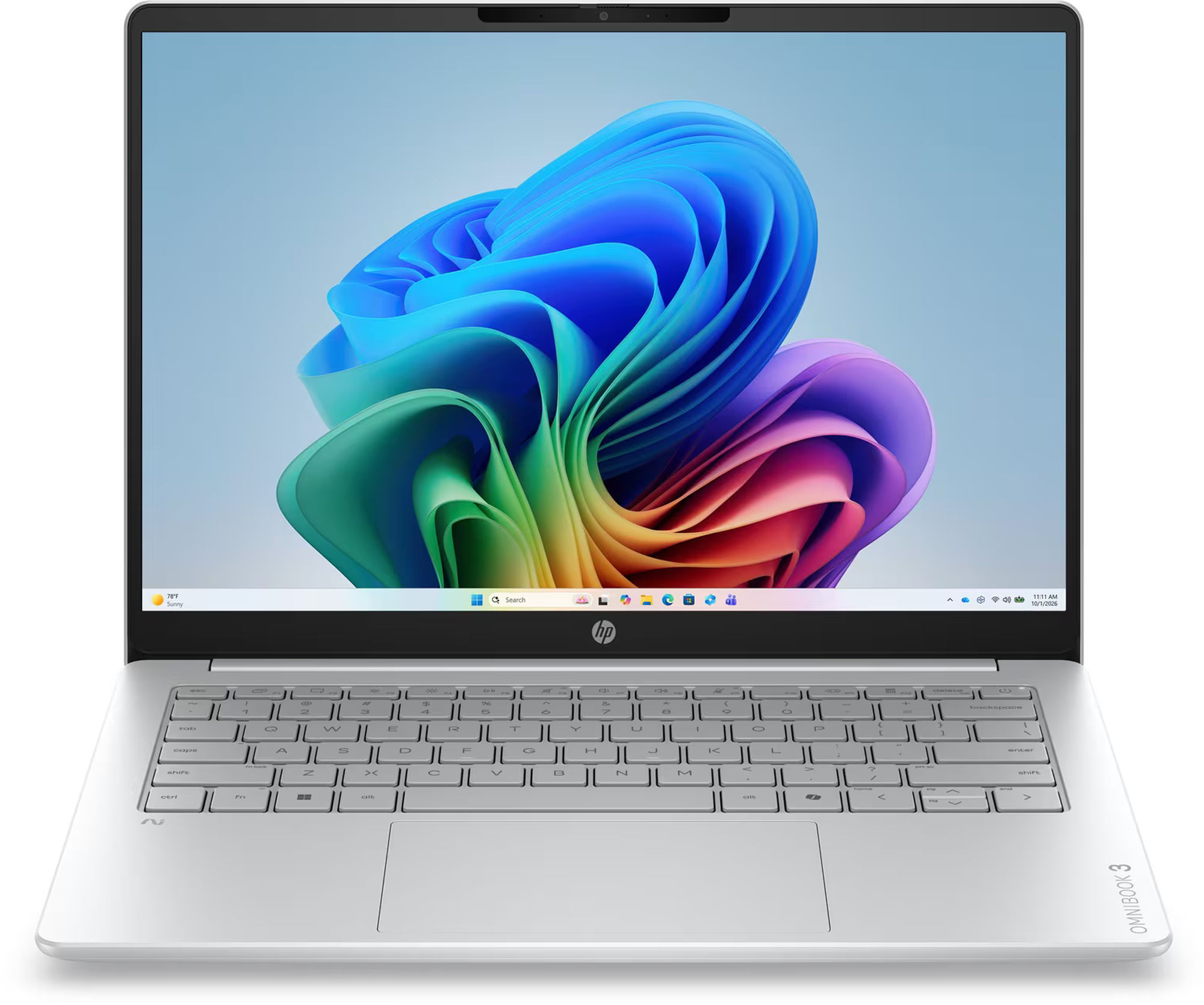 HP OmniBook 3 14-hz0025nfx DH4R3EA#ABF – ordinateur ouvert HP OmniBook 3 14-hz0025nfx DH4R3EA#ABF ouvert avec son écran tactile
