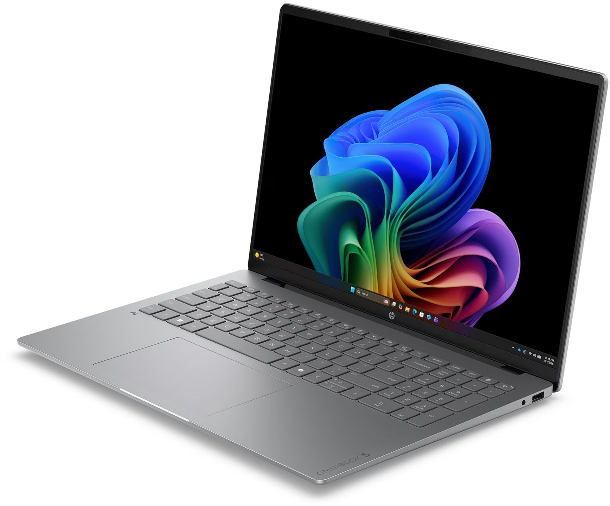 HP OmniBook 5 16-bp0011nfx DS1H8EA#ABF ouvert Écran OLED et châssis gris du HP OmniBook 5 16-bp0011nfx DS1H8EA#ABF