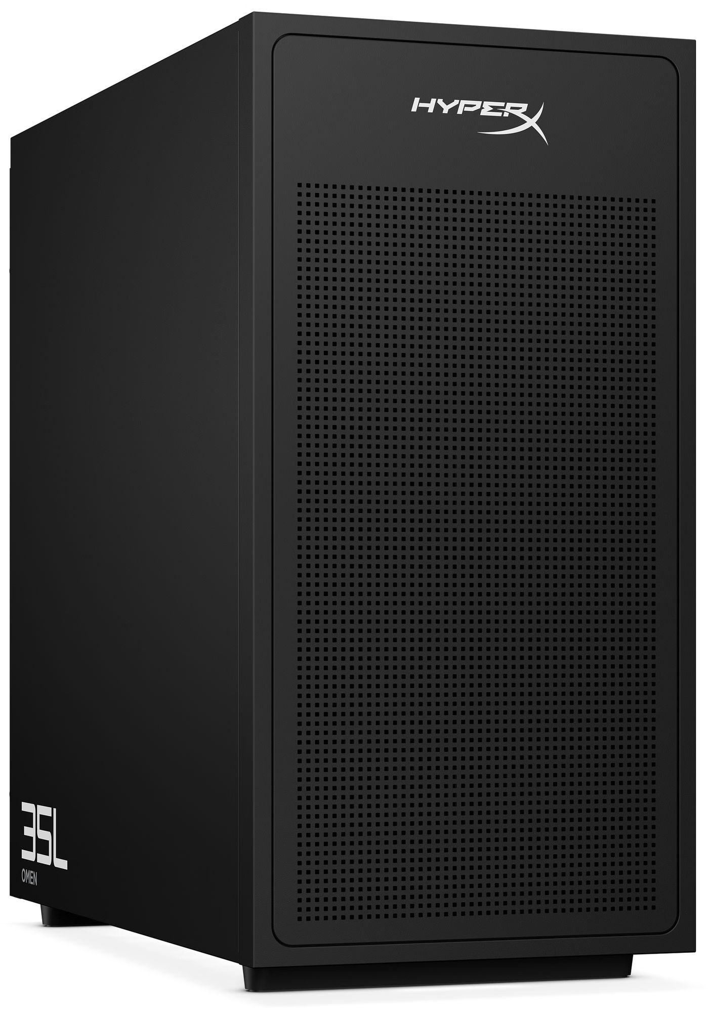 HP HyperX OMEN 35L GT18-0019nf vu de trois quarts Vue avant et latérale du PC gamer HP HyperX OMEN 35L GT18-0019nf