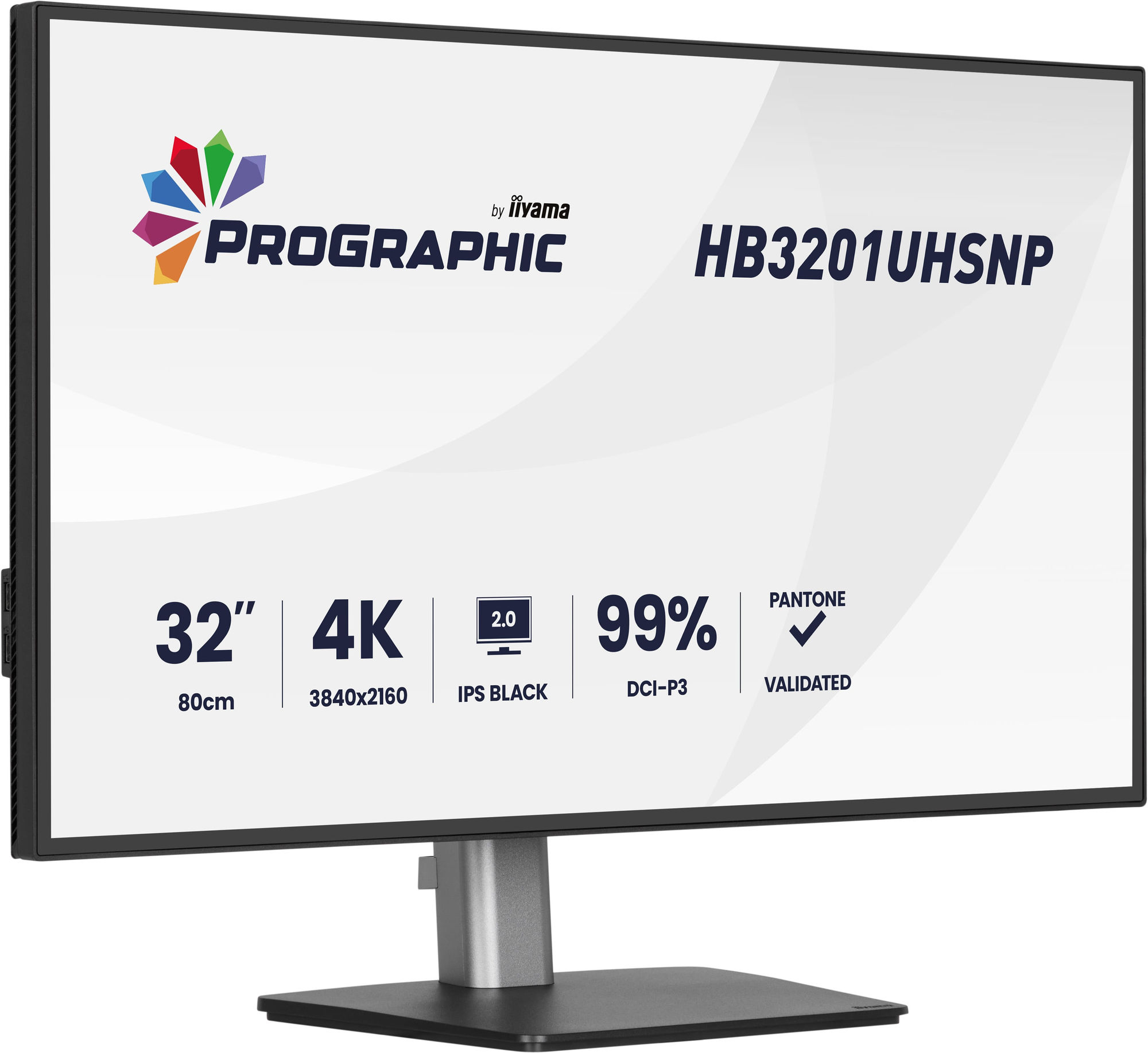 Iiyama ProGraphic HB3201UHSNP-B1 : grand écran 4K pour bureautique et création Écran PC Iiyama ProGraphic HB3201UHSNP-B1 – vue de trois quarts