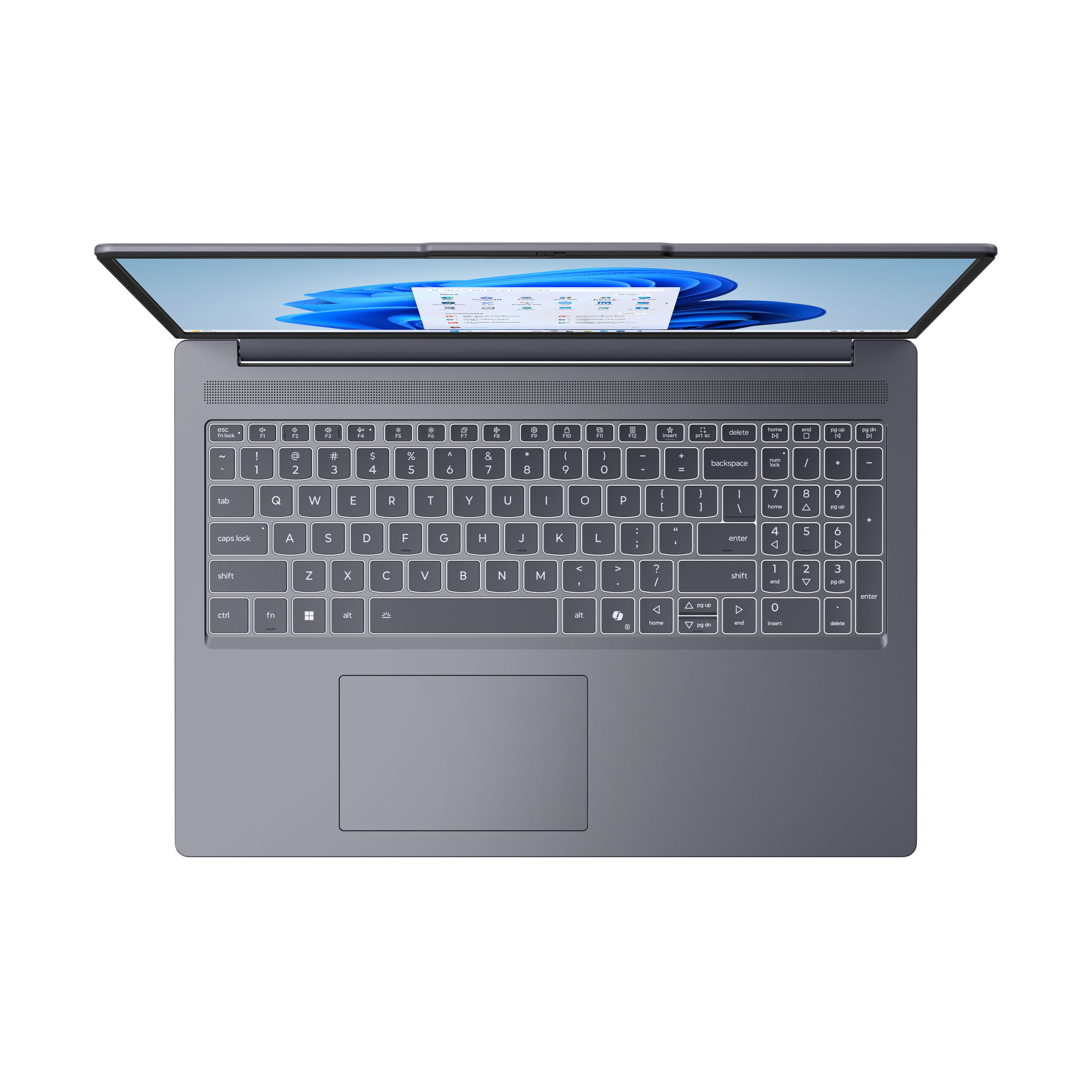 Lenovo IdeaPad Slim 3 16IRH10 (83K2003VFR) - vue de dessus du clavier Lenovo IdeaPad Slim 3 16IRH10 83K2003VFR vue de dessus clavier et écran