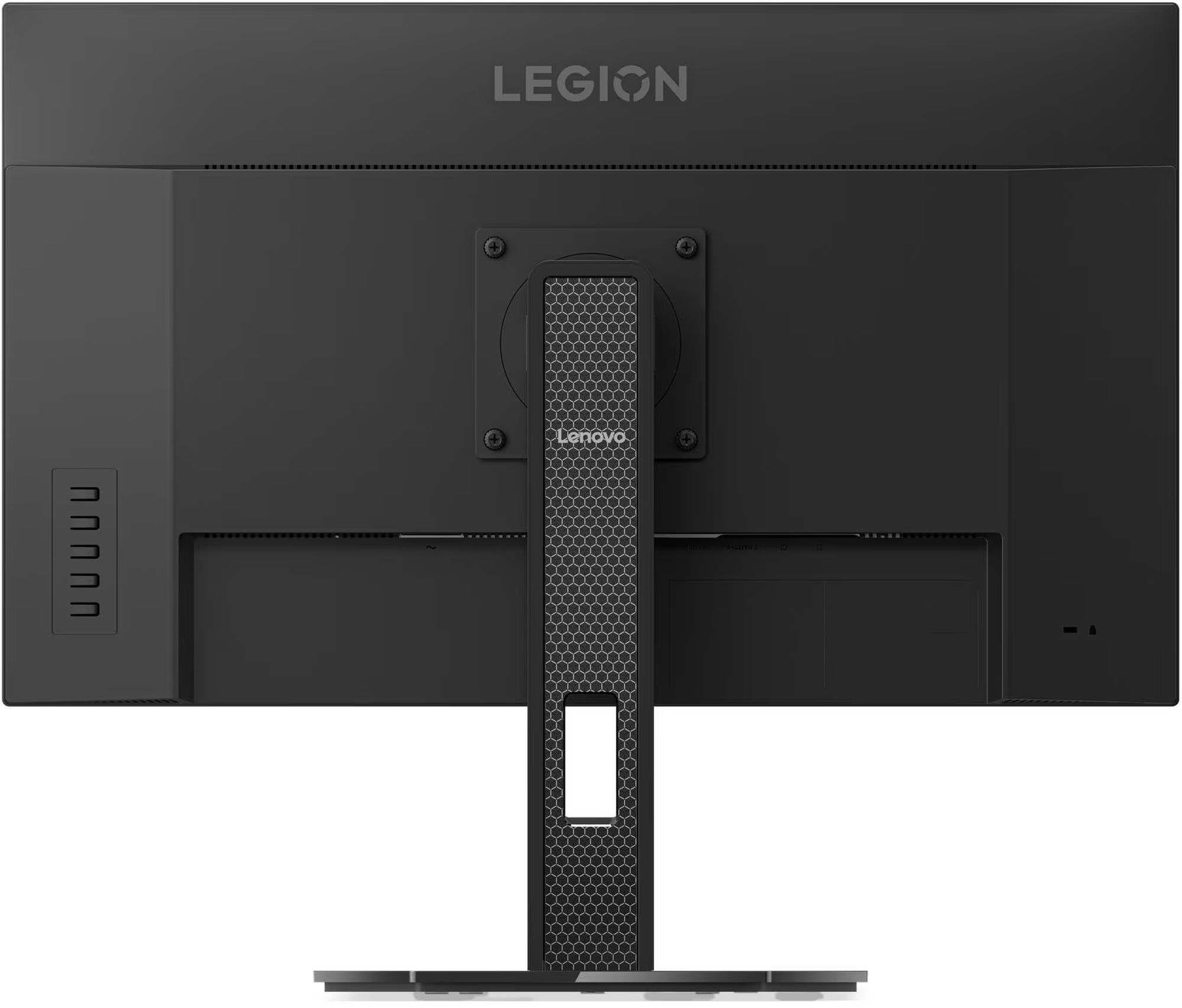 Lenovo Legion 27U-10 : vue arrière avec pied réglable Arrière de l écran Lenovo Legion 27U-10 montrant le pied central