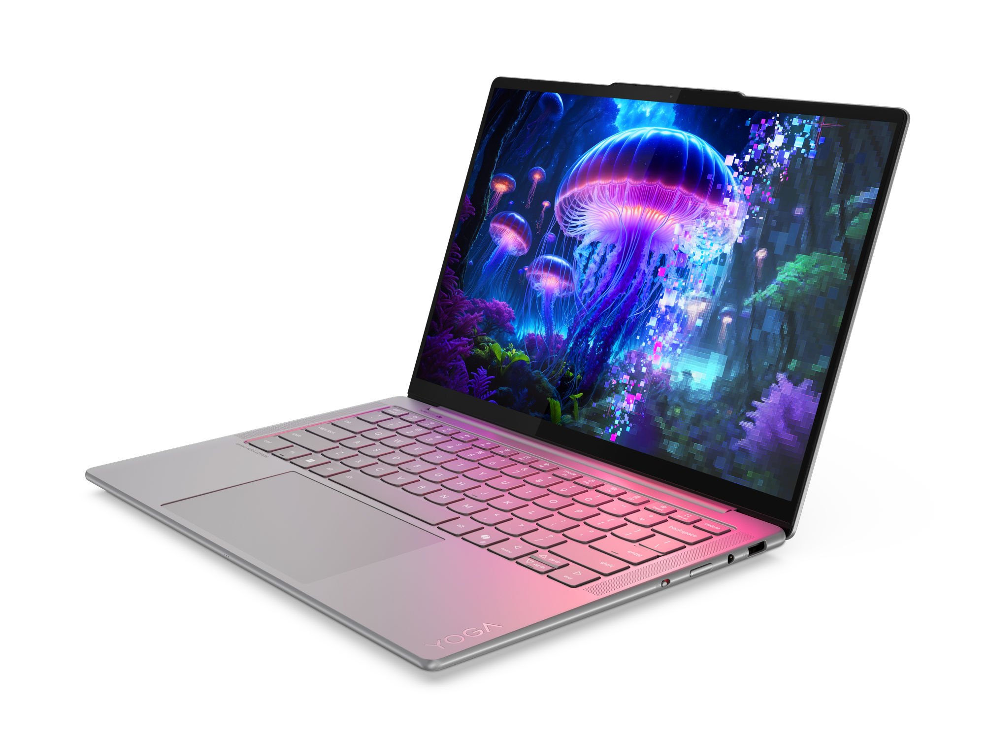 Lenovo Yoga Slim 7 14ILL10 83JX00CAFR vue latérale avec écran ouvert Lenovo Yoga Slim 7 14ILL10 83JX00CAFR vue latérale avec écran ouvert