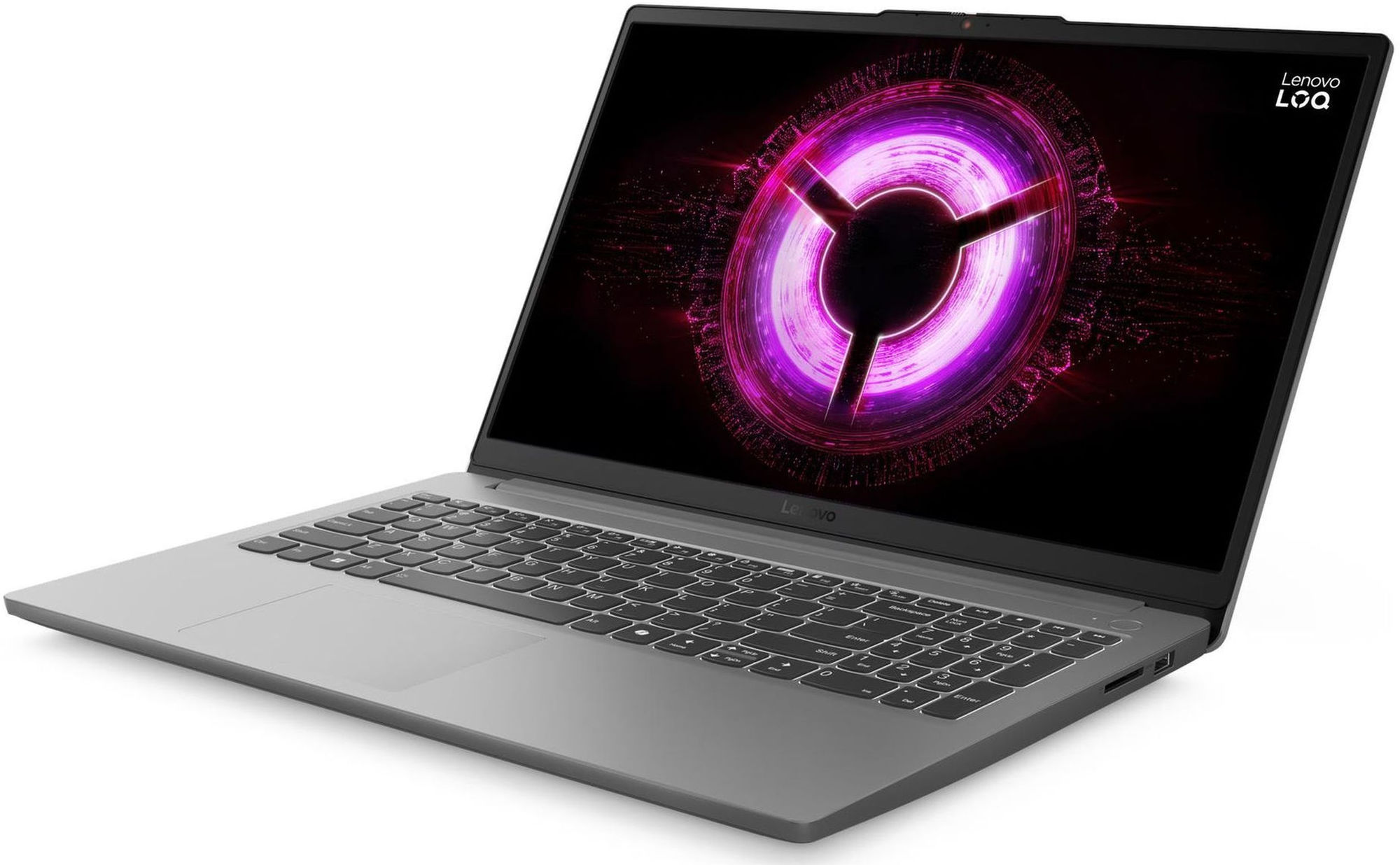 Face avant du Lenovo LOQ 15ARP10E (83S00077FR) ouvert Face avant du Lenovo LOQ 15ARP10E (83S00077FR) ouvert