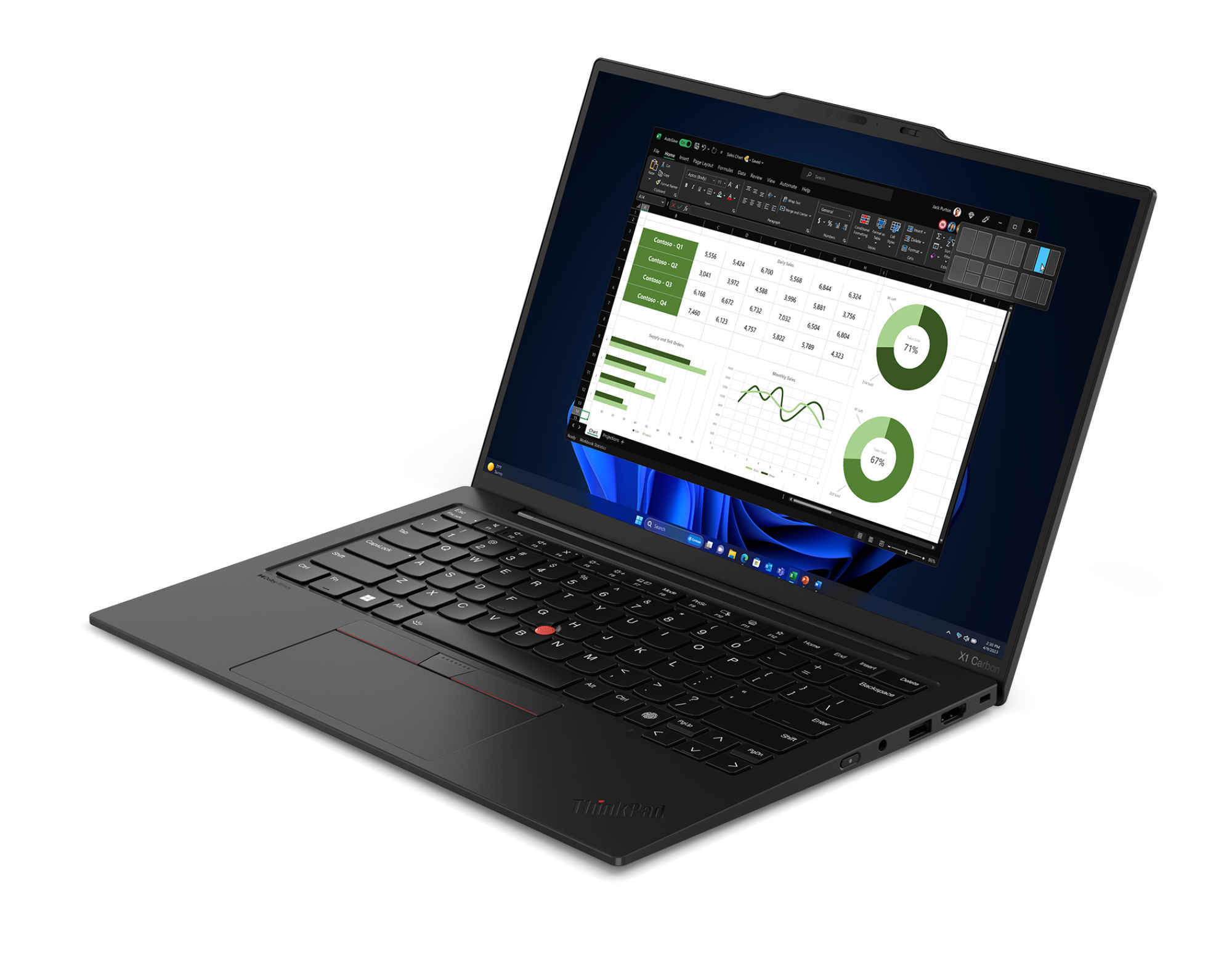 Lenovo ThinkPad X1 Carbon Gen 12 (21KC00F9FR) ouvert en vue latérale Lenovo ThinkPad X1 Carbon Gen 12 (21KC00F9FR) ouvert en vue latérale