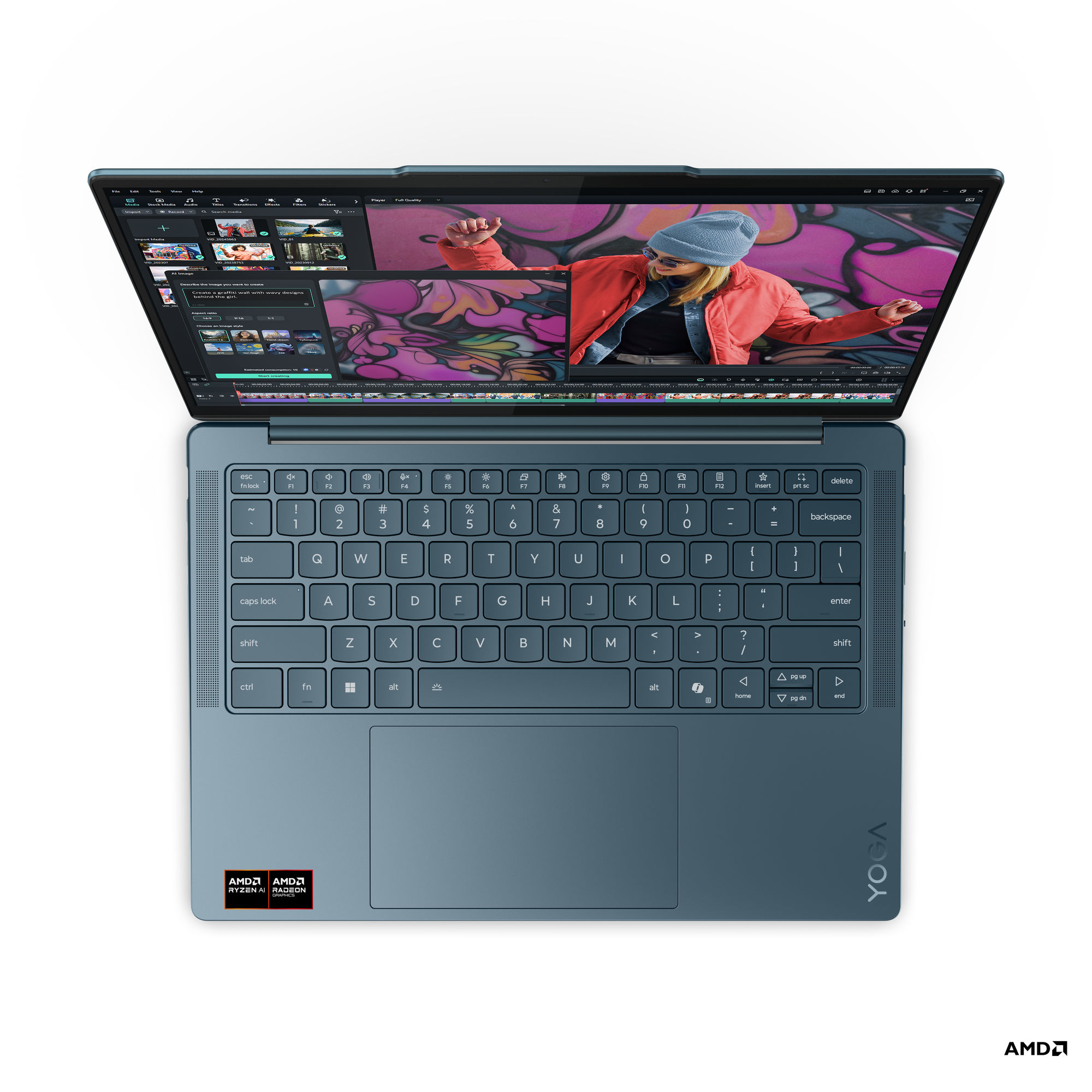 Lenovo Yoga Slim 7 14AKP10 83JY00A9FR - vue clavier et touchpad Lenovo Yoga Slim 7 14AKP10 83JY00A9FR vu du dessus avec clavier et grand touchpad