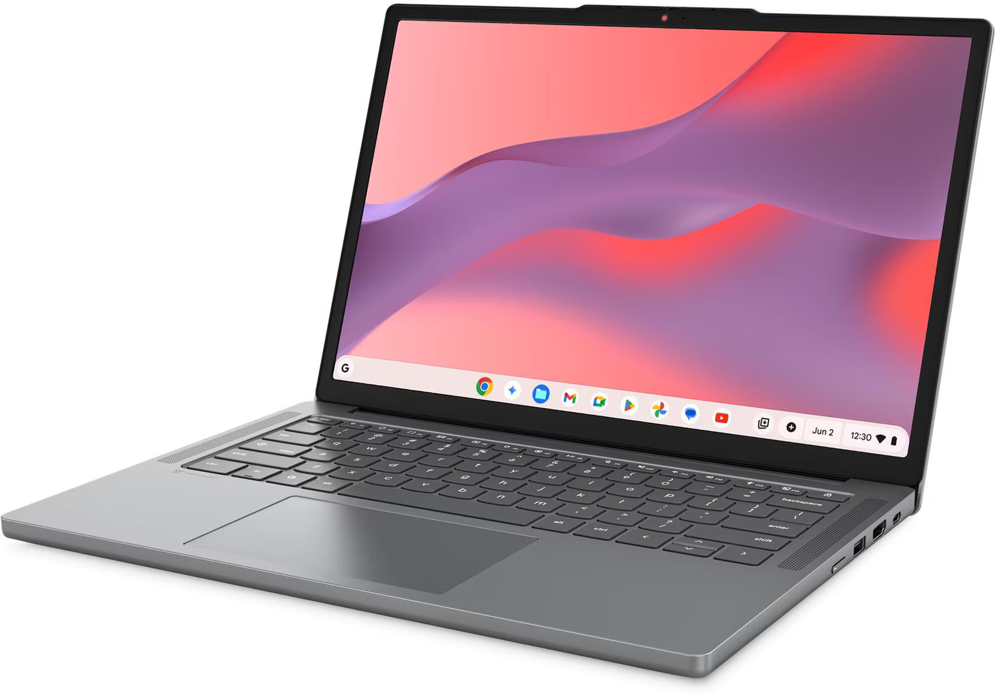 Lenovo Chromebook 14M8911 83SX001SFR vue de trois quarts avec connectique Lenovo Chromebook 14M8911 83SX001SFR vue de trois quarts avec connectique
