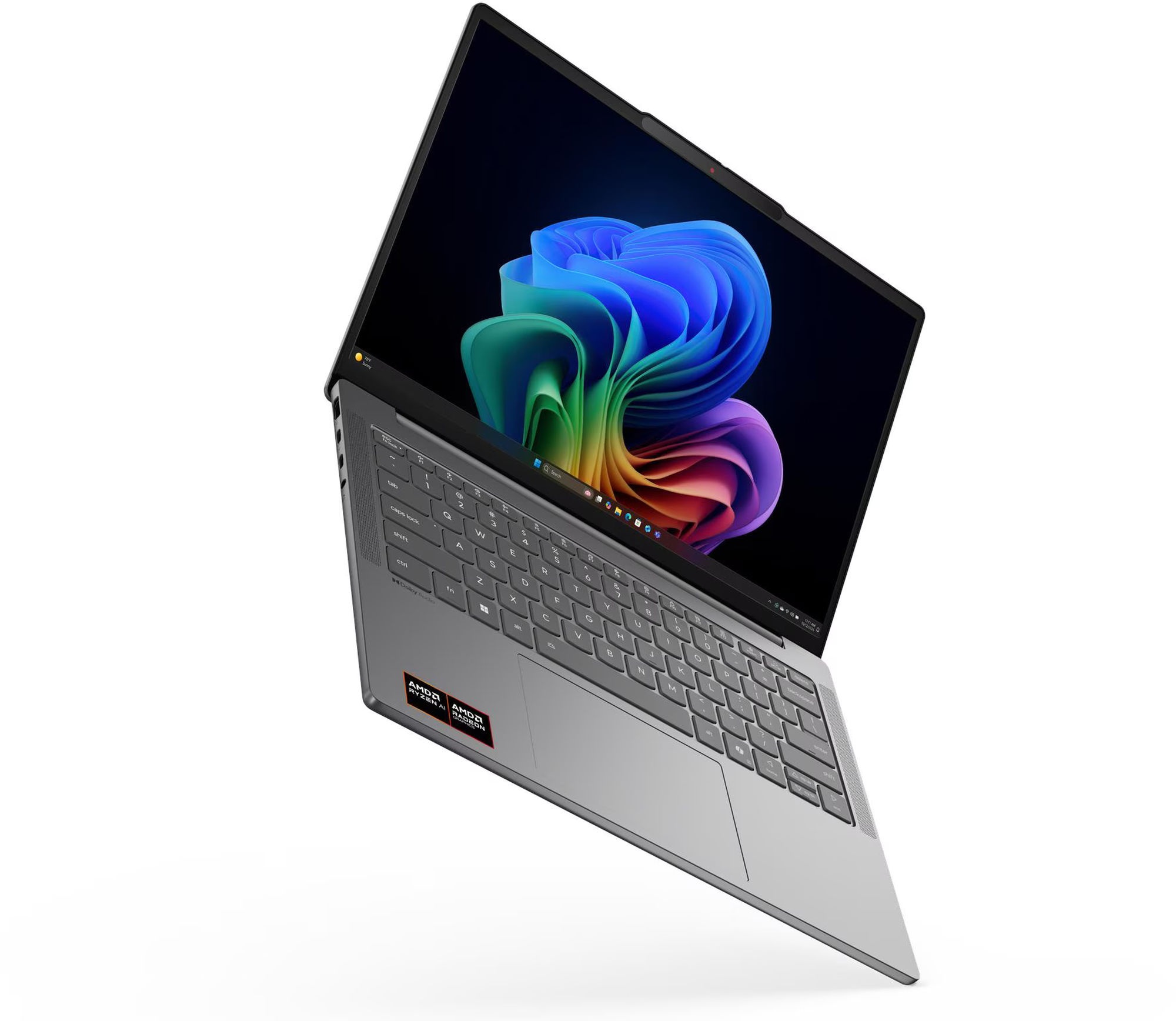 Lenovo IdeaPad Slim 5 14AGP11 83S1000DFR - vue inclinée Lenovo IdeaPad Slim 5 14AGP11 83S1000DFR vue inclinée avec écran Windows