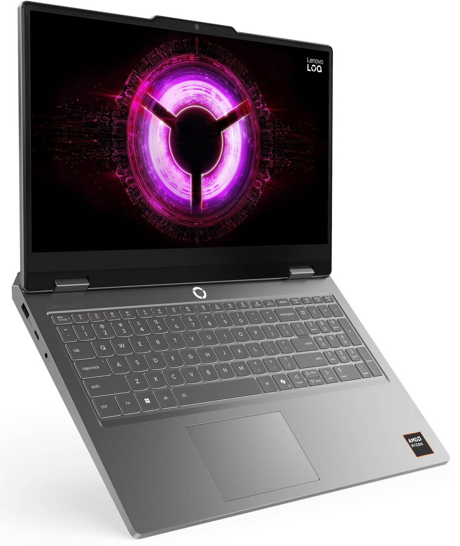 Lenovo LOQ Essential 15ARP11 83VA0016FR vue ouverte en perspective Lenovo LOQ Essential 15ARP11 83VA0016FR vue ouverte en perspective