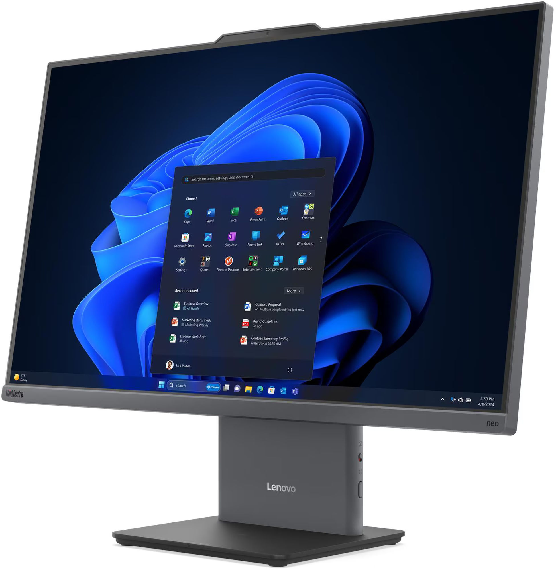 Lenovo ThinkCentre neo 50a 27 Gen 6 - angle avant avec dalle IPS Lenovo ThinkCentre neo 50a 27 Gen 6 angle avant écran IPS