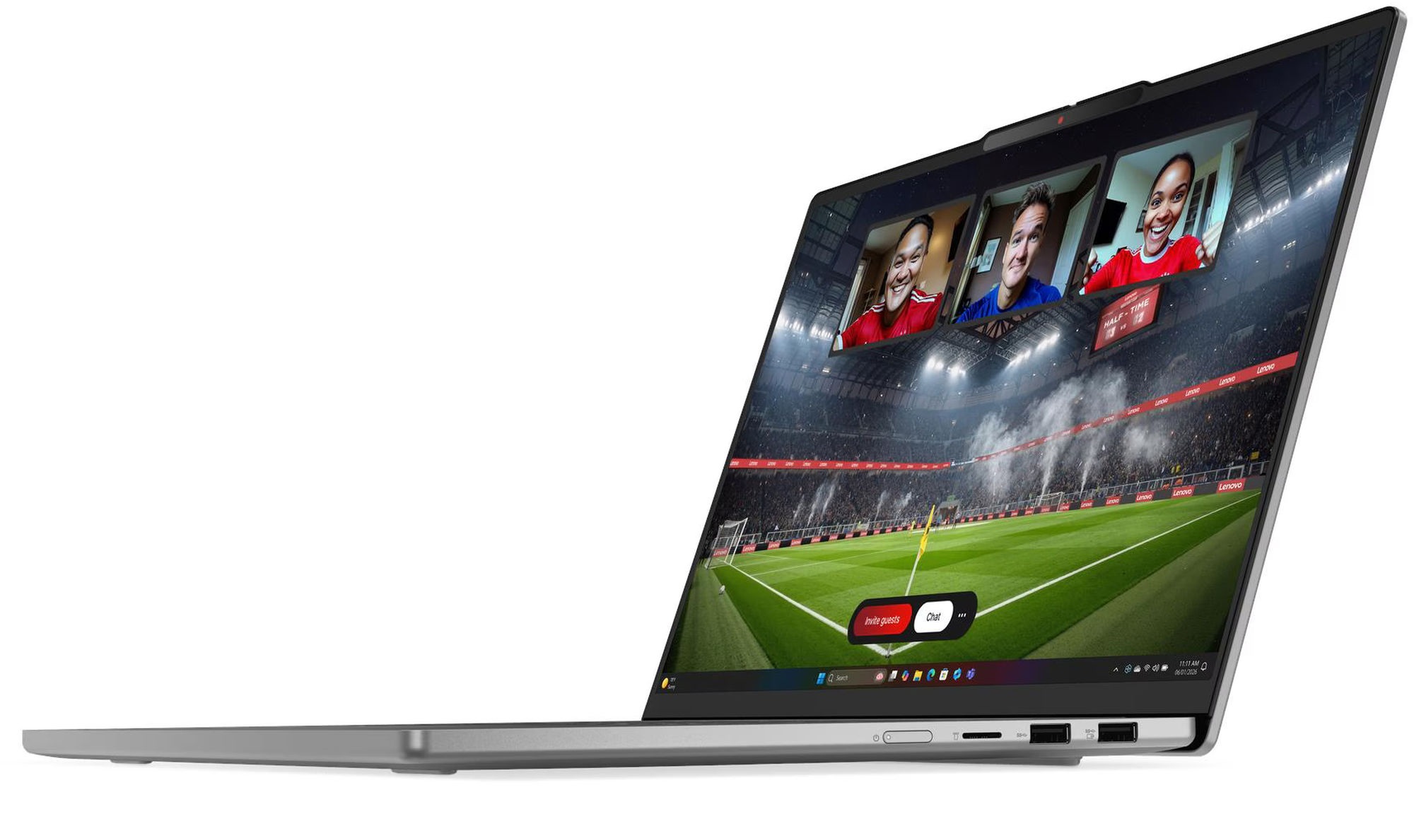 Écran du Lenovo IdeaPad Slim 5 15Q8Y11 83RL0005FR Vue latérale du Lenovo IdeaPad Slim 5 15Q8Y11 83RL0005FR et de son écran 15,3 pouces