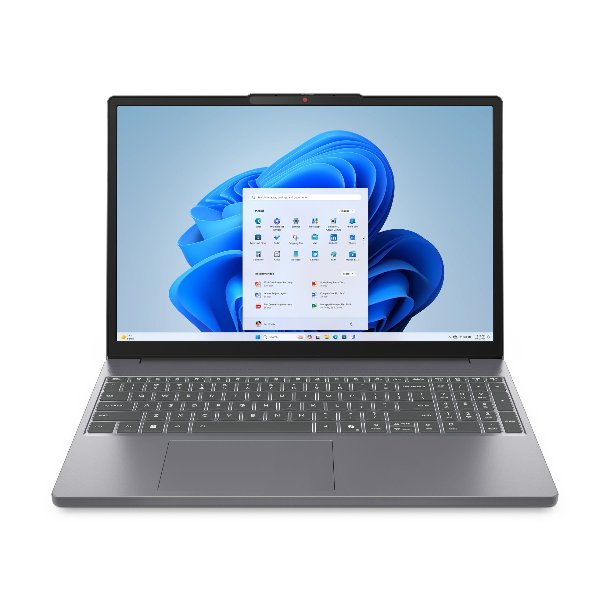 Lenovo IdeaPad Slim 3 15IRH10 83K1015YFR – ordinateur ouvert Lenovo IdeaPad Slim 3 15IRH10 83K1015YFR ouvert avec son écran 15,3 pouces