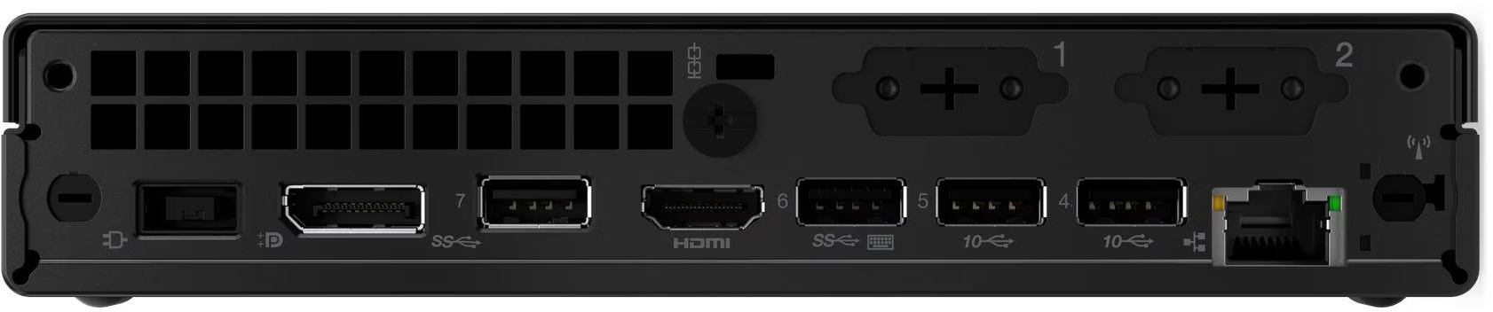 Connectique arrière du ThinkCentre M70q Gen 6 13A4007KEZ Arrière du Lenovo ThinkCentre M70q Gen 6 et ses connecteurs