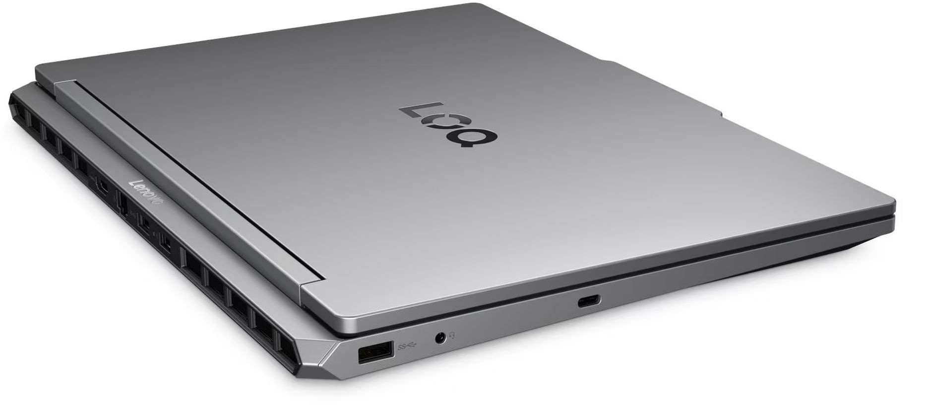 Capot gris du Lenovo LOQ 15AHP11 83TN003TFR Lenovo LOQ 15AHP11 83TN003TFR fermé vu de trois quarts