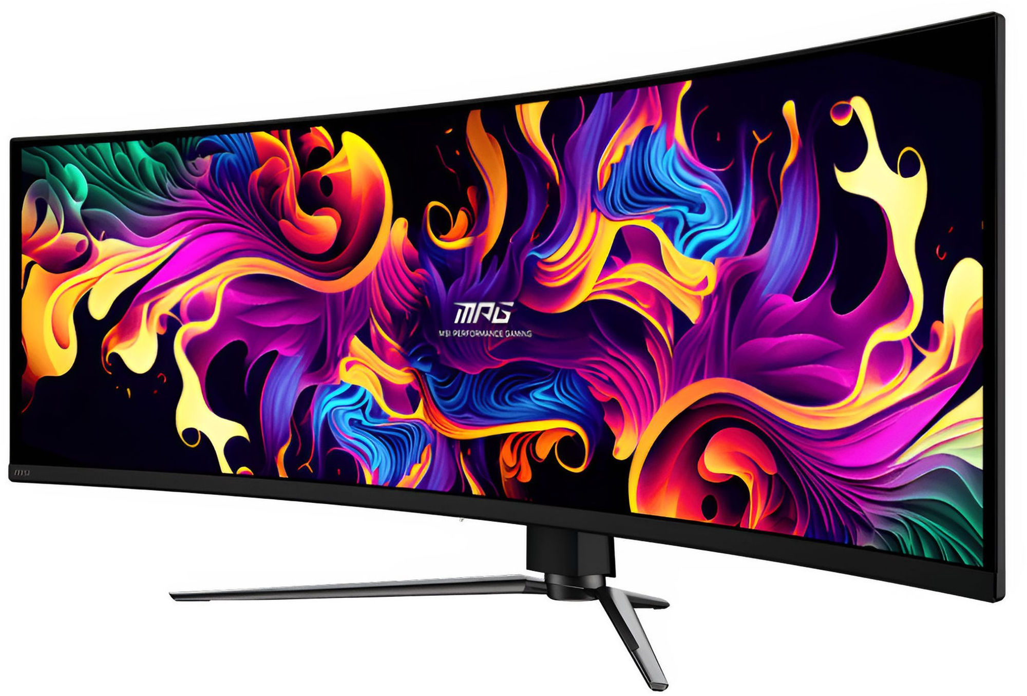 MSI MPG 491CQPX QD-OLED : courbure pensée pour le 32:9 MSI MPG 491CQPX QD-OLED - vue de l'écran incurvé
