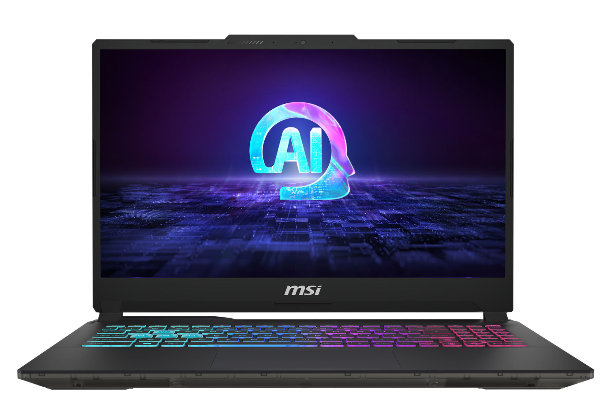 MSI Cyborg 15 AI B2RWEKG-016FR - écran 15,6 pouces Full HD et clavier RGB 4 zones MSI Cyborg 15 AI B2RWEKG-016FR écran et clavier RGB vus de face