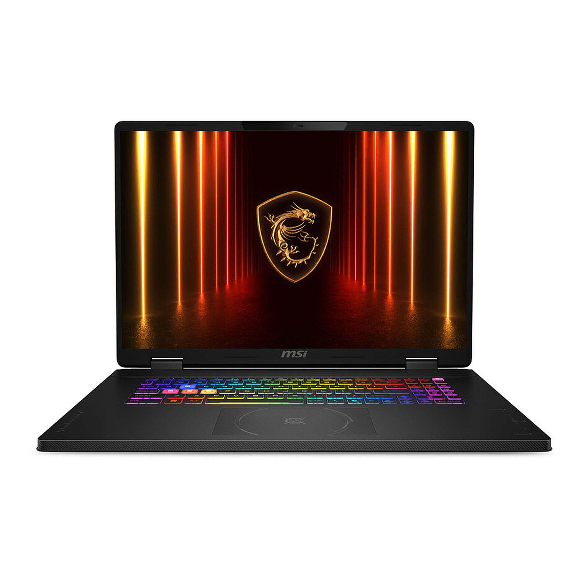 MSI Crosshair 18 HX AI A2XWGKG-010FR - grand écran 18 pouces QHD+ 240 Hz MSI Crosshair 18 HX AI A2XWGKG-010FR vu de face avec clavier RGB