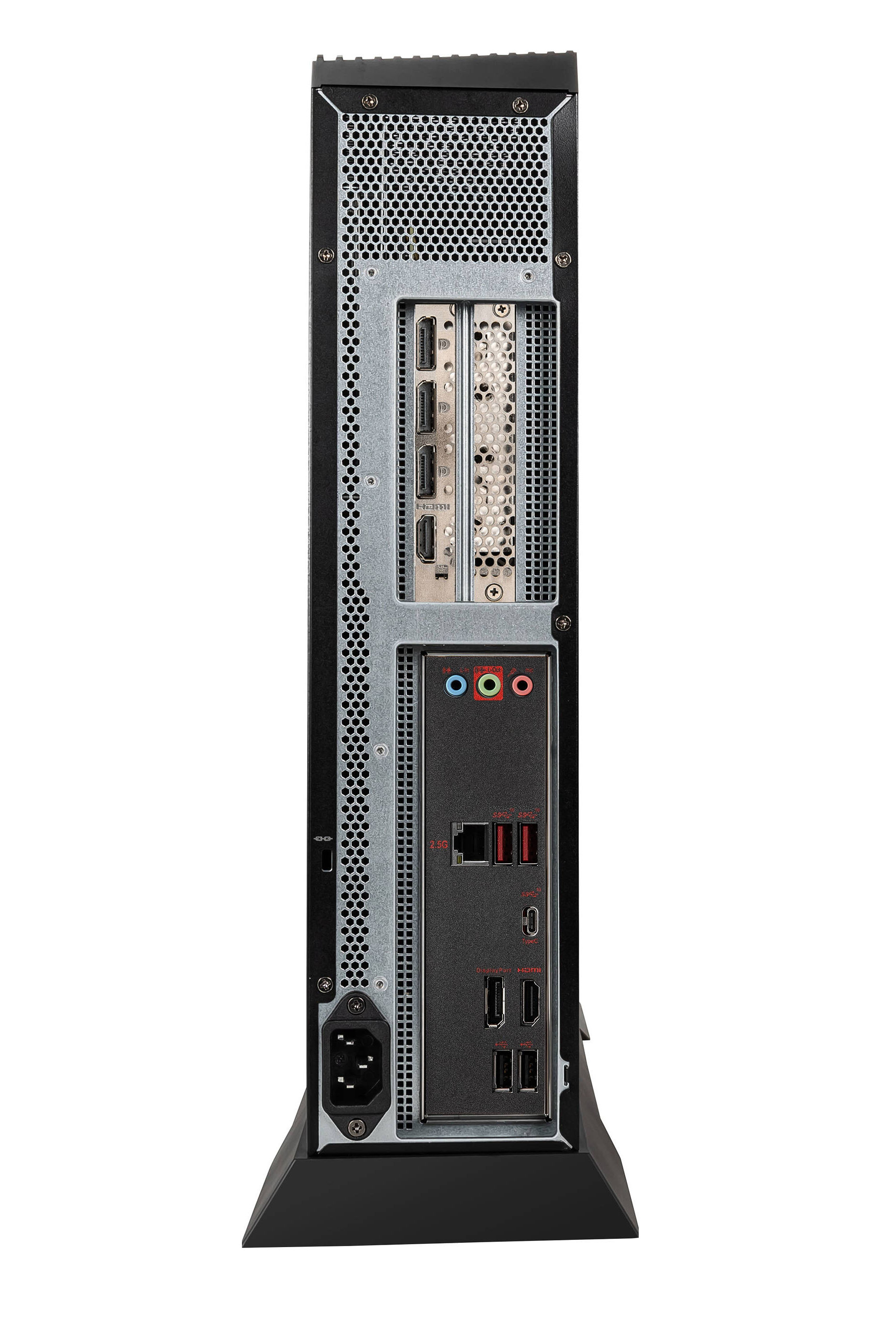 Connectique arrière du MSI MPG Trident AS AI 2NVL5-040FR - sorties vidéo et ports USB Panneau arrière du MSI MPG Trident AS AI 2NVL5-040FR montrant la connectique vidéo et USB