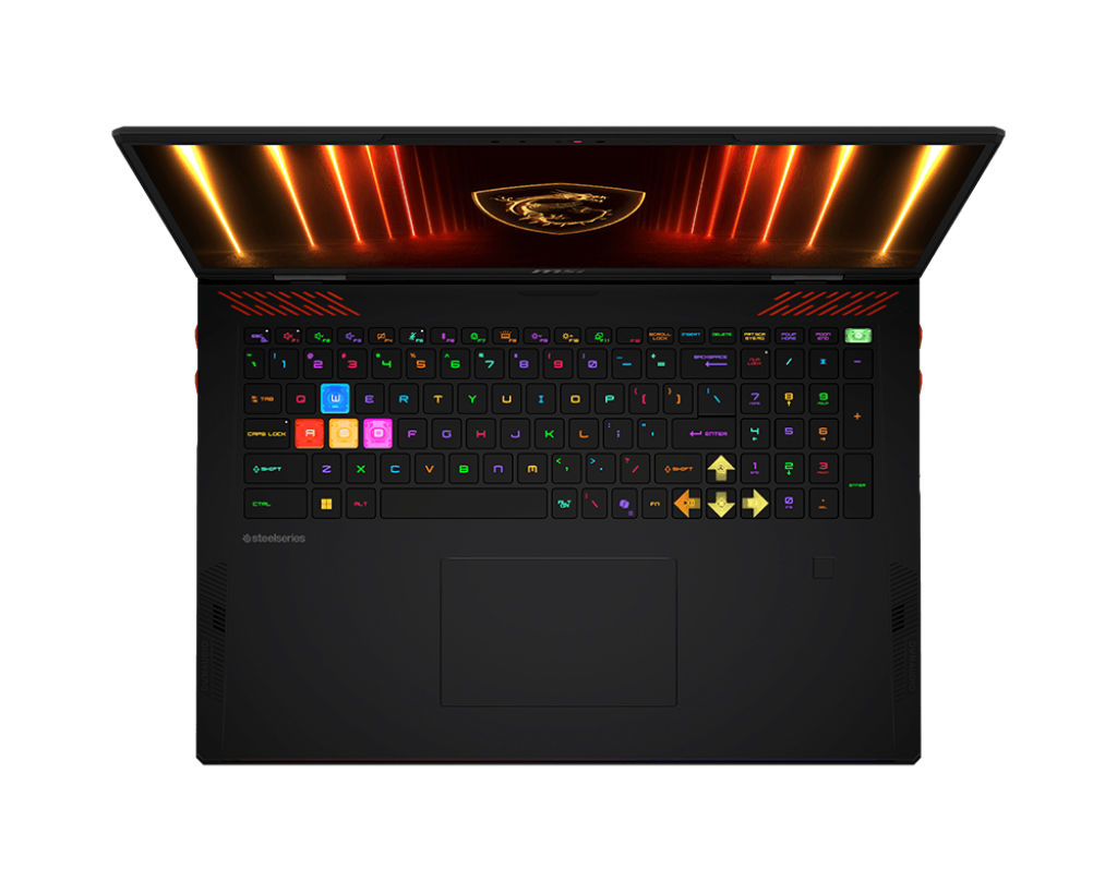 MSI Raider 18 HX AI A2WH-1025FR vue du clavier RGB MSI Raider 18 HX AI A2WH-1025FR vue du clavier RGB