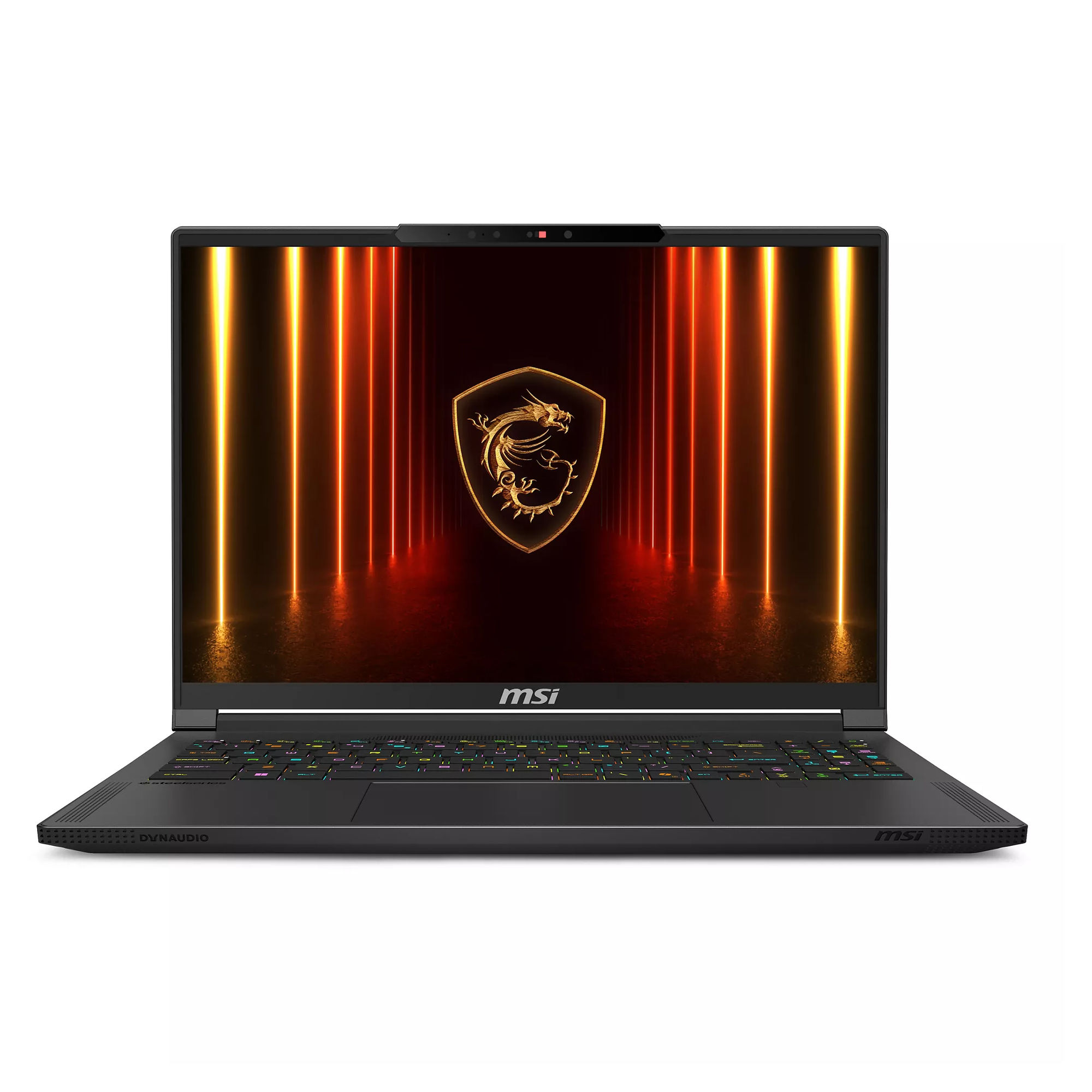 Vue de face du MSI Stealth 16 AI A2HWGG-097FR ouvert Vue de face du MSI Stealth 16 AI A2HWGG-097FR ouvert
