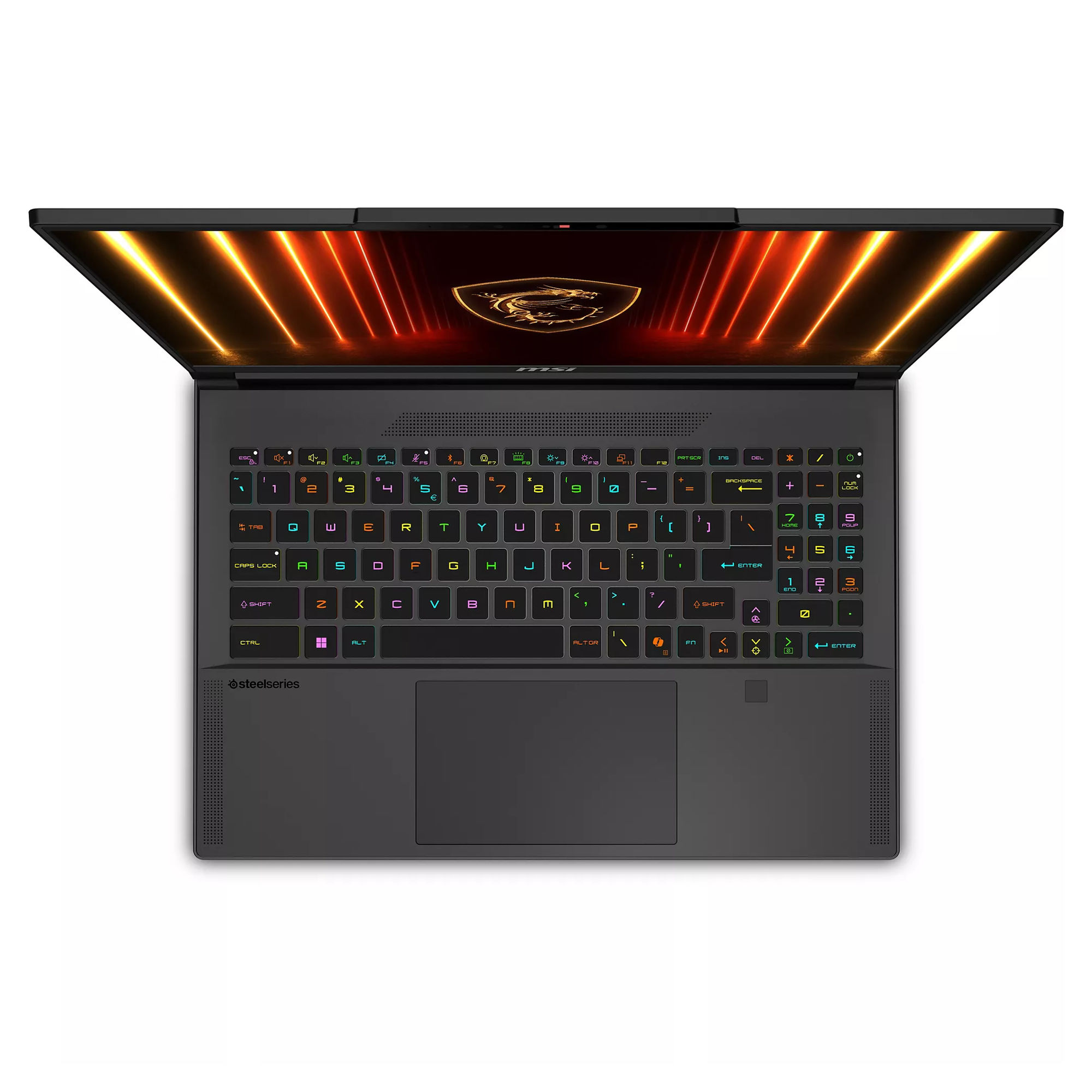 Vue du clavier et de la partie supérieure du MSI Stealth 16 AI A2HWGG-097FR Vue du clavier et de la partie supérieure du MSI Stealth 16 AI A2HWGG-097FR