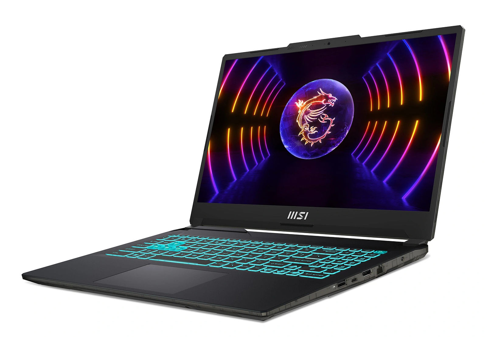 MSI Cyborg 15 A13VE-2479FRNN - vue de trois quarts MSI Cyborg 15 A13VE-2479FRNN vue de trois quarts avec clavier rétroéclairé